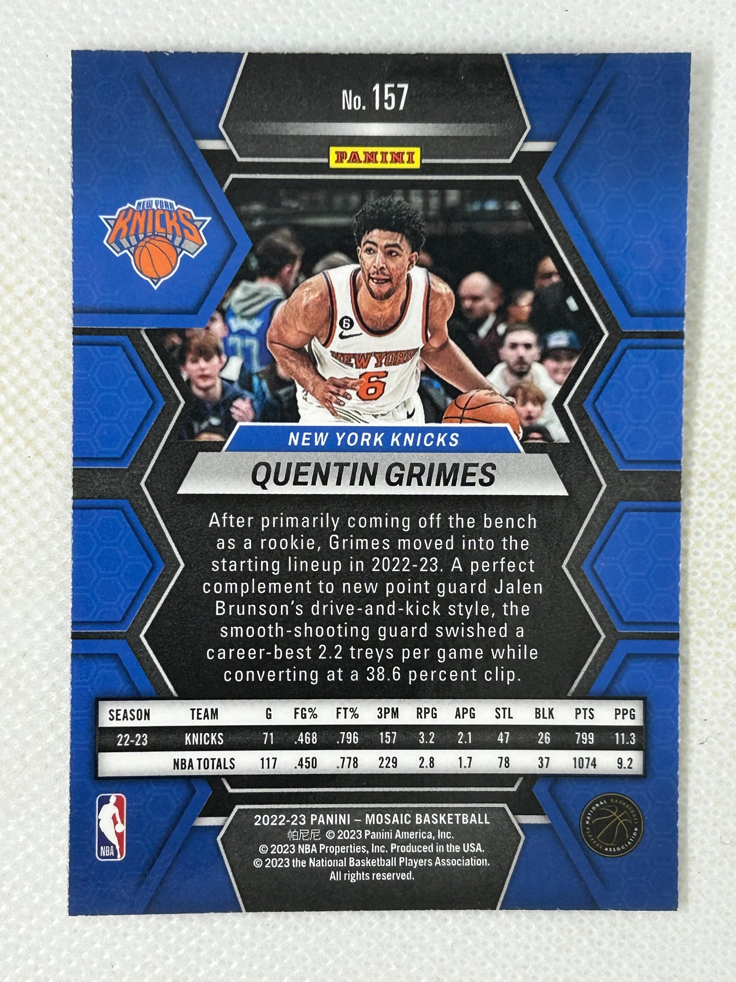 2022-23 Panini Mosaic #157 Quentin Grimes New York Knicks Signed Card