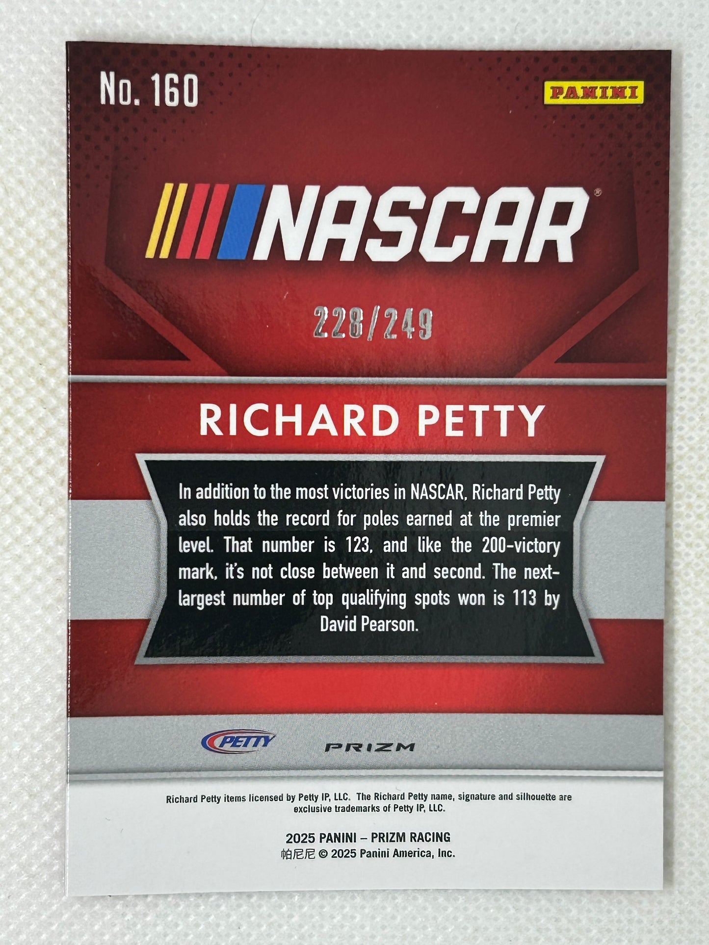 2025 Panini Prizm Throwback Red Prizm /249 #160 Richard Petty Signed Card