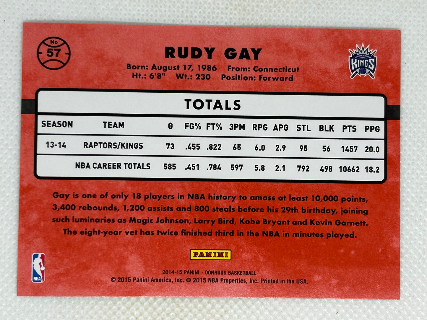 2014-15 Panini Donruss 20.0 Points Per Game #57 Rudy Gay /200 Sacramento Kings