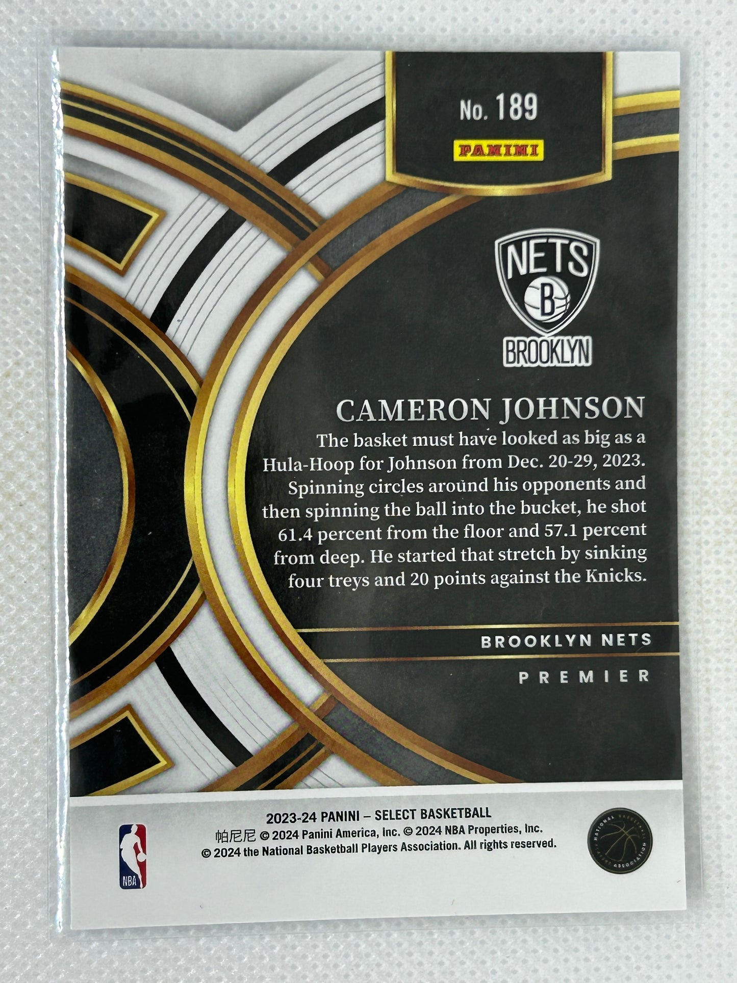 2023-24 Panini Select Premier Cameron Johnson #189 Brooklyn Nets