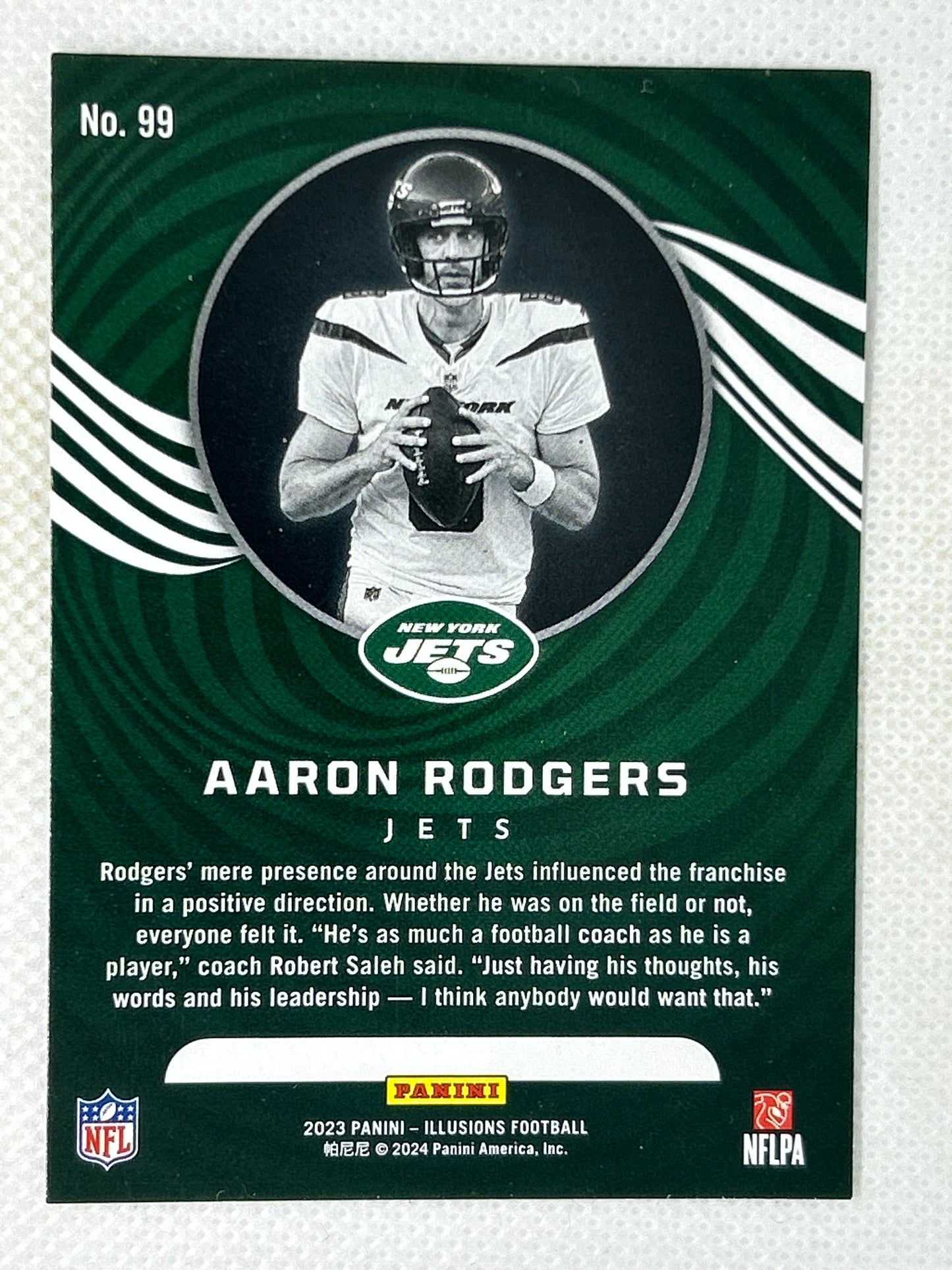 2023 Panini Illusions Emerald Green Aaron Rodgers #99 New York Jets