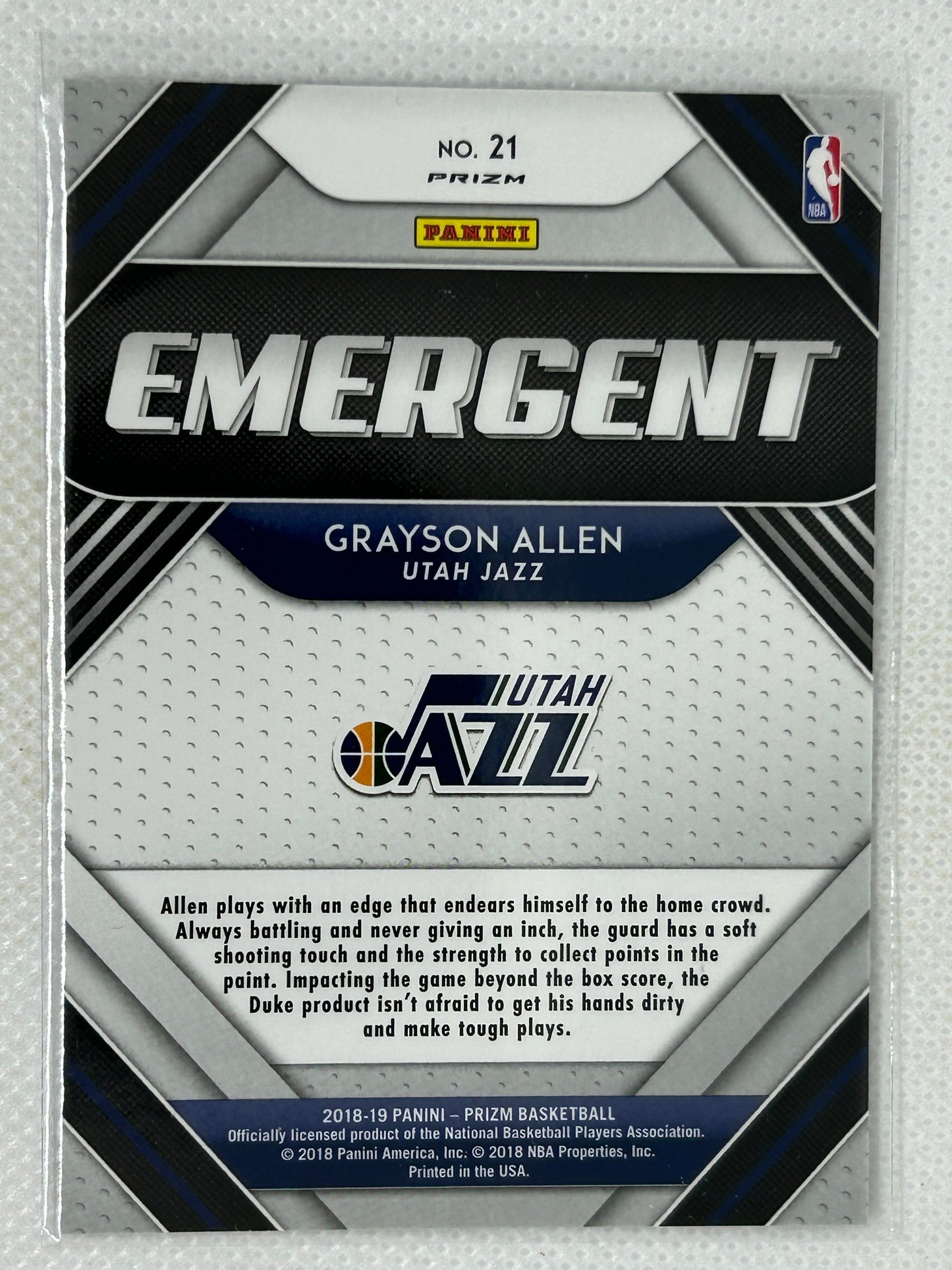 2018-19 Panini Prizm Emergent Silver Grayson Allen Rookie #21 Utah Jazz