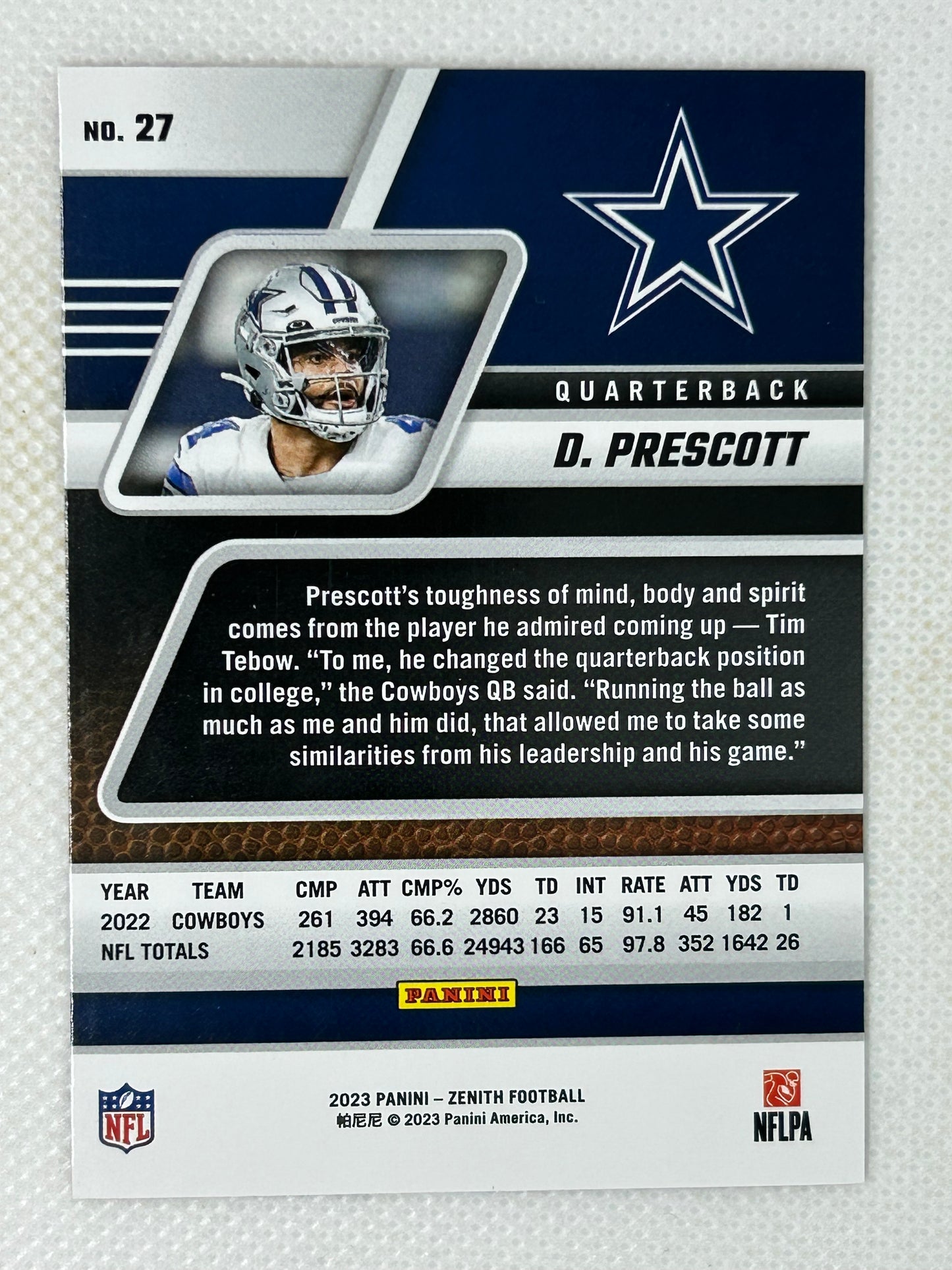 2023 Panini Zeneth Red Zone #27 Dak Prescott Dallas Cowboys