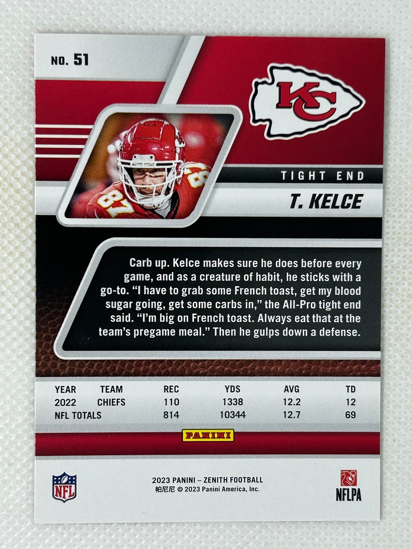 2023 Panini Zenith Travis Kelce #51 Kansas CIty Chiefs