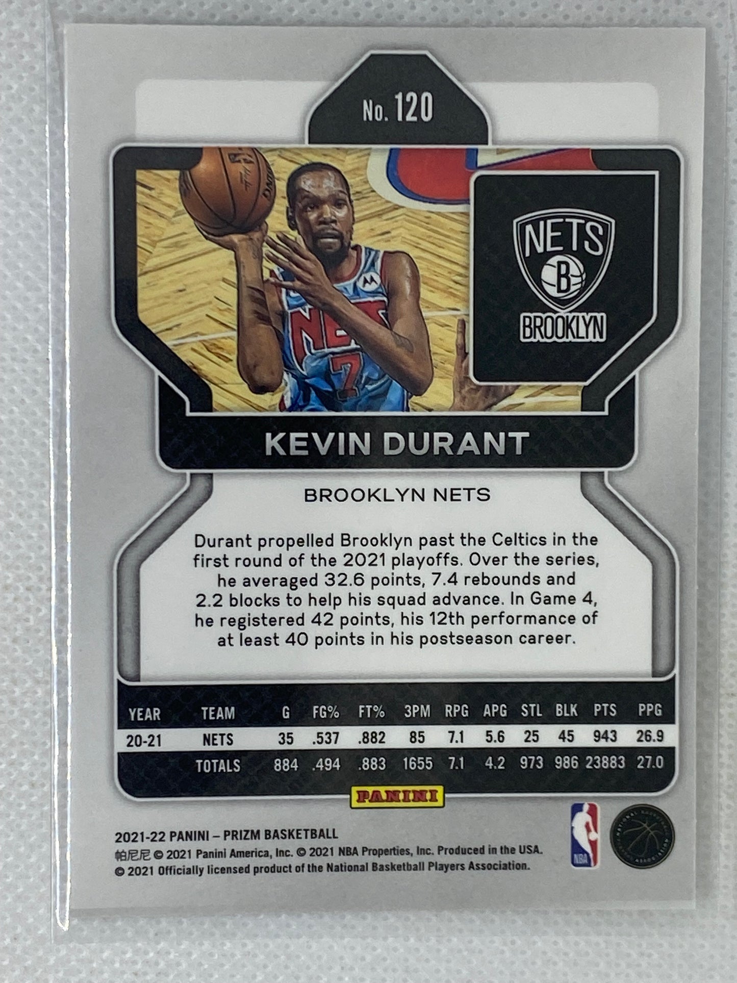2020-21 Panini Prizm Base Kevin Durant #120 Brooklyn Nets