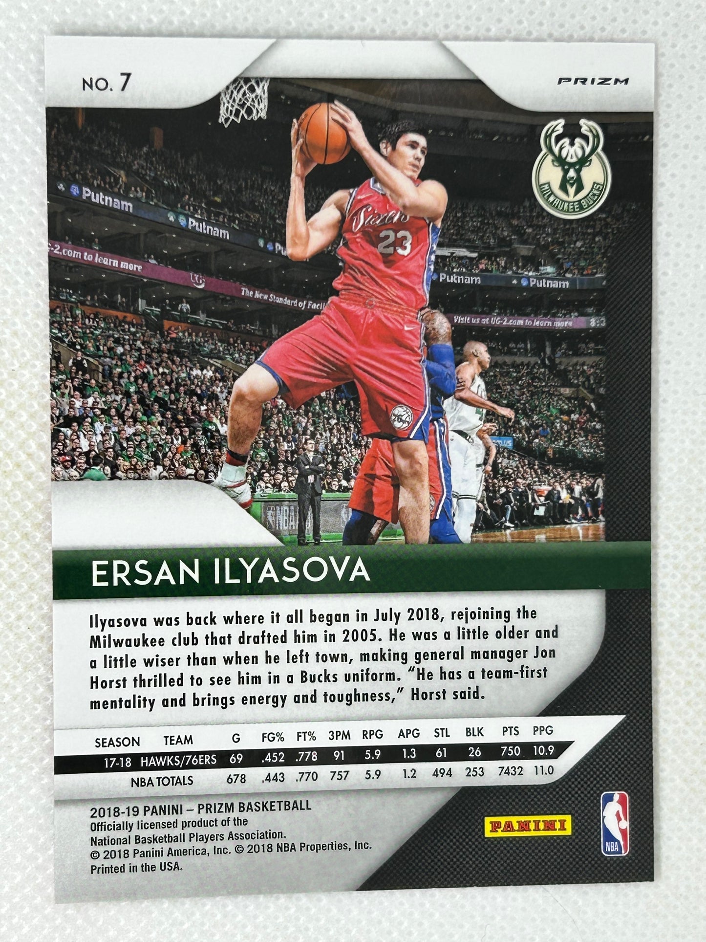 2018-19 Panini Prizm Pink Ice Prizm #7 Ersan Ilyasova Milwaukee Bucks Signed Card