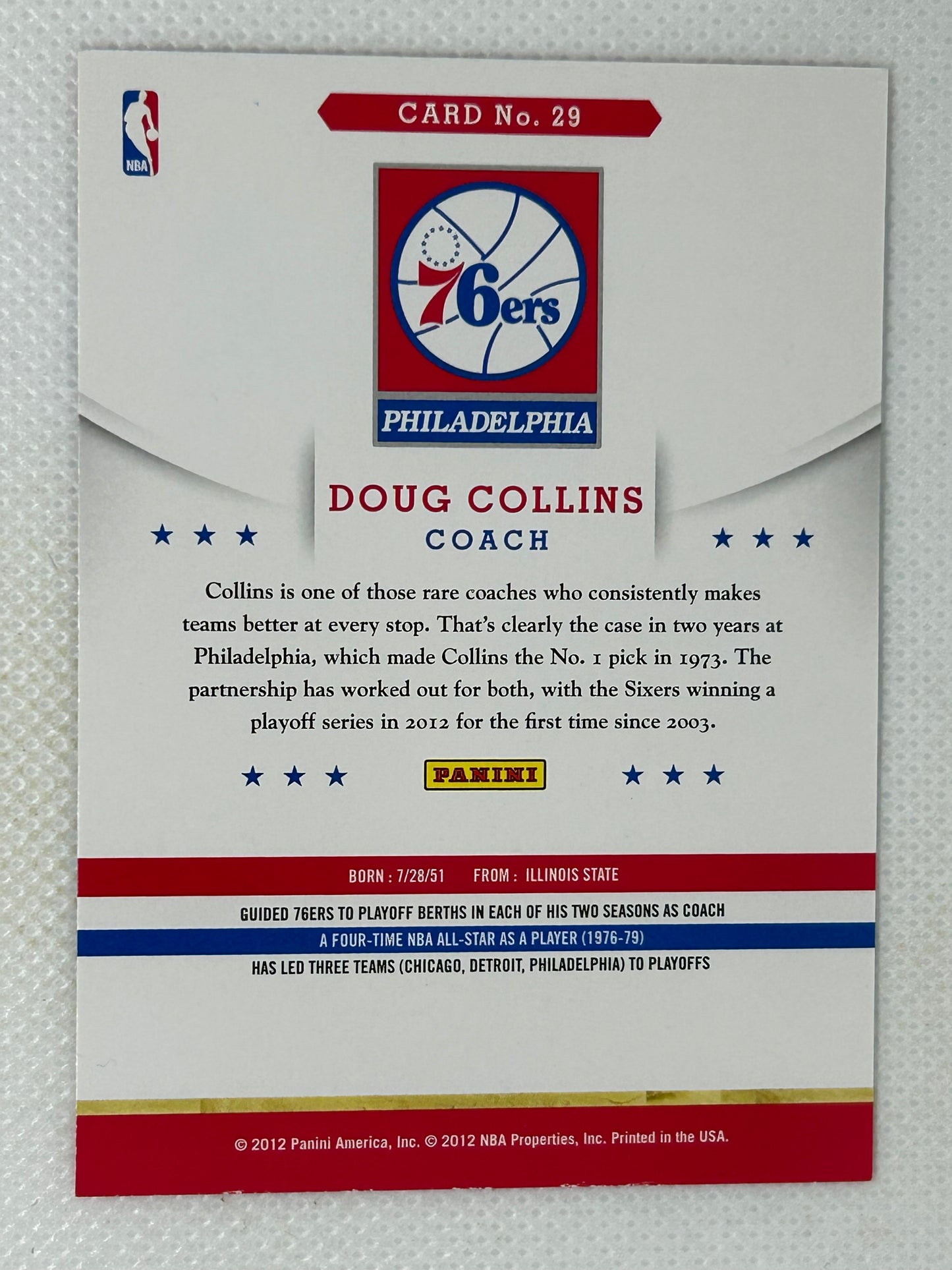 2012-13 Panini Hoops #29 Doug Collins Philadelphia 76ers Signed Card