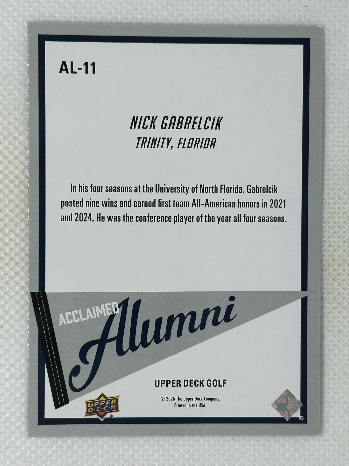 2026 Upper Deck Golf Acclaimed Alumni Nick Gabrelcik AL-11
