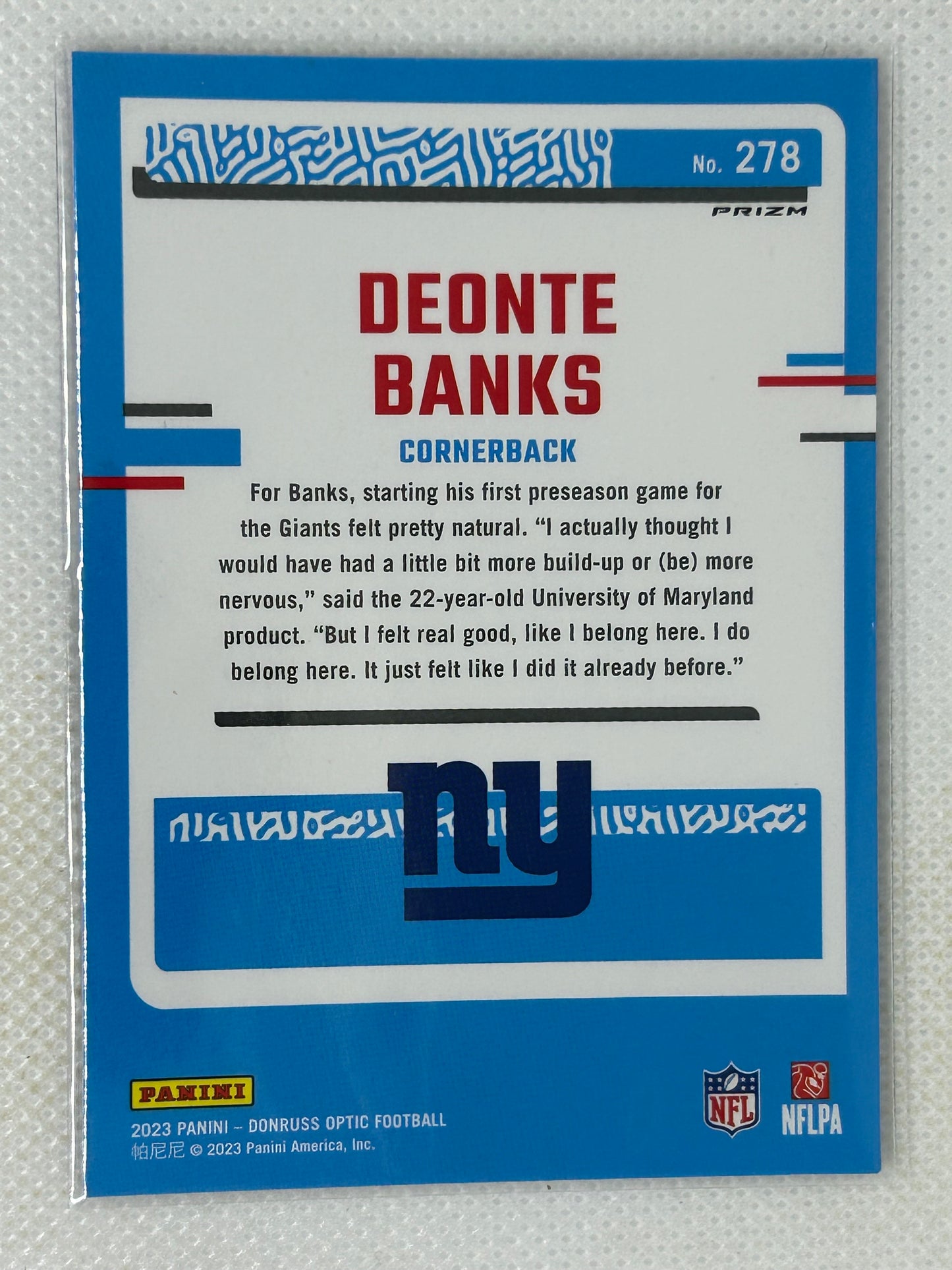 2023 Panini Optic Blue Hyper Rated Rookie #278 Deonte Banks New York Giants