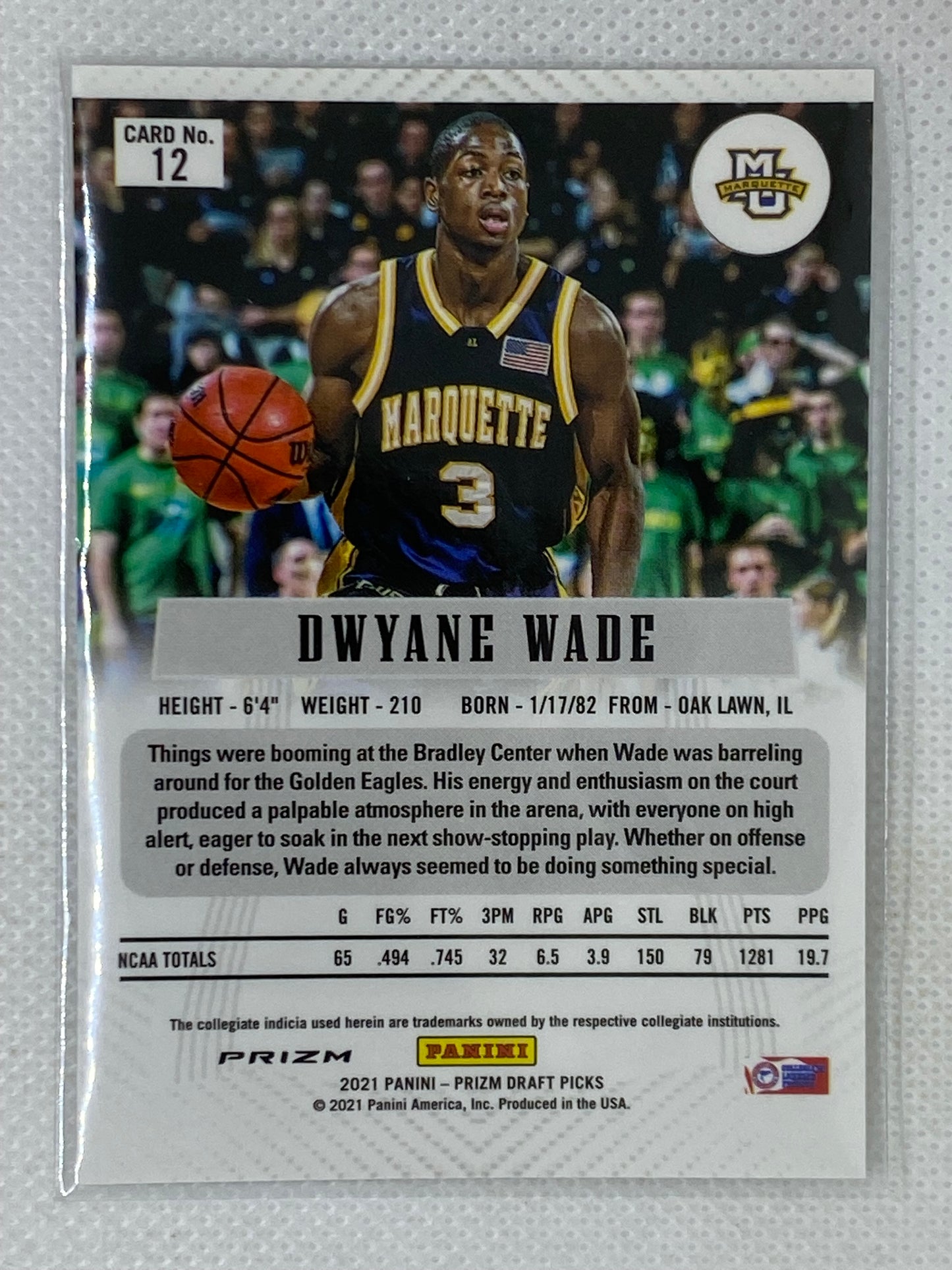 2021-22 Panini Prizm Draft Picks Flashback Silver Circles Prizm Dwyane Wade #12 Marquette Golden Eagles