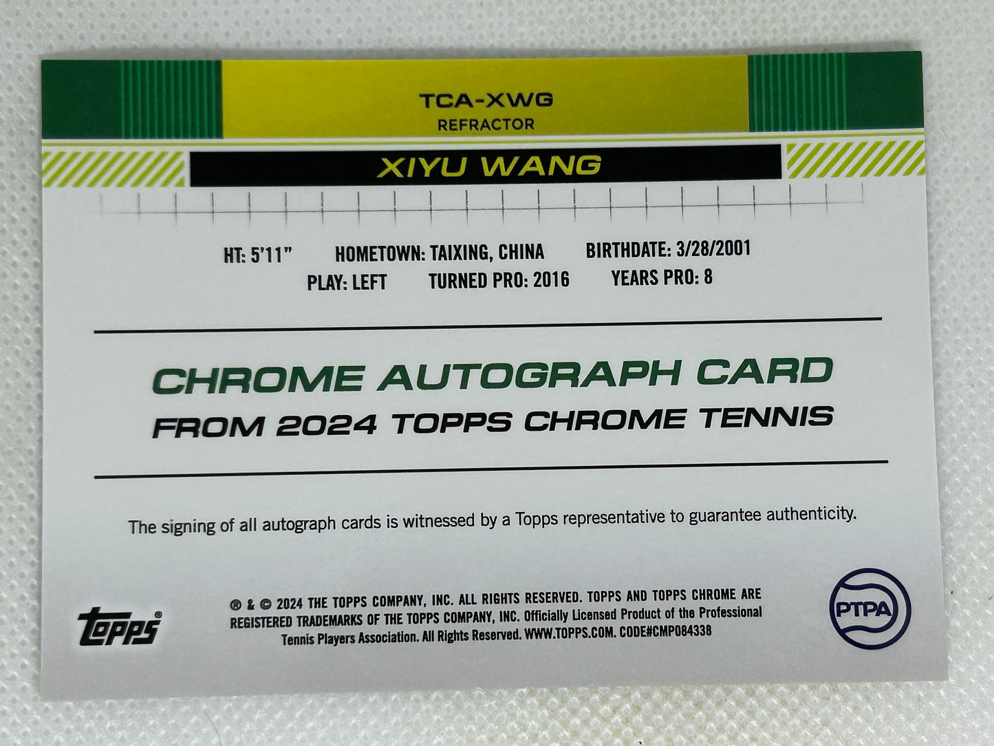 2024 Topps Chrome Tennis Autographs Xiyu Wang Refractor /499 #TCA-XWG