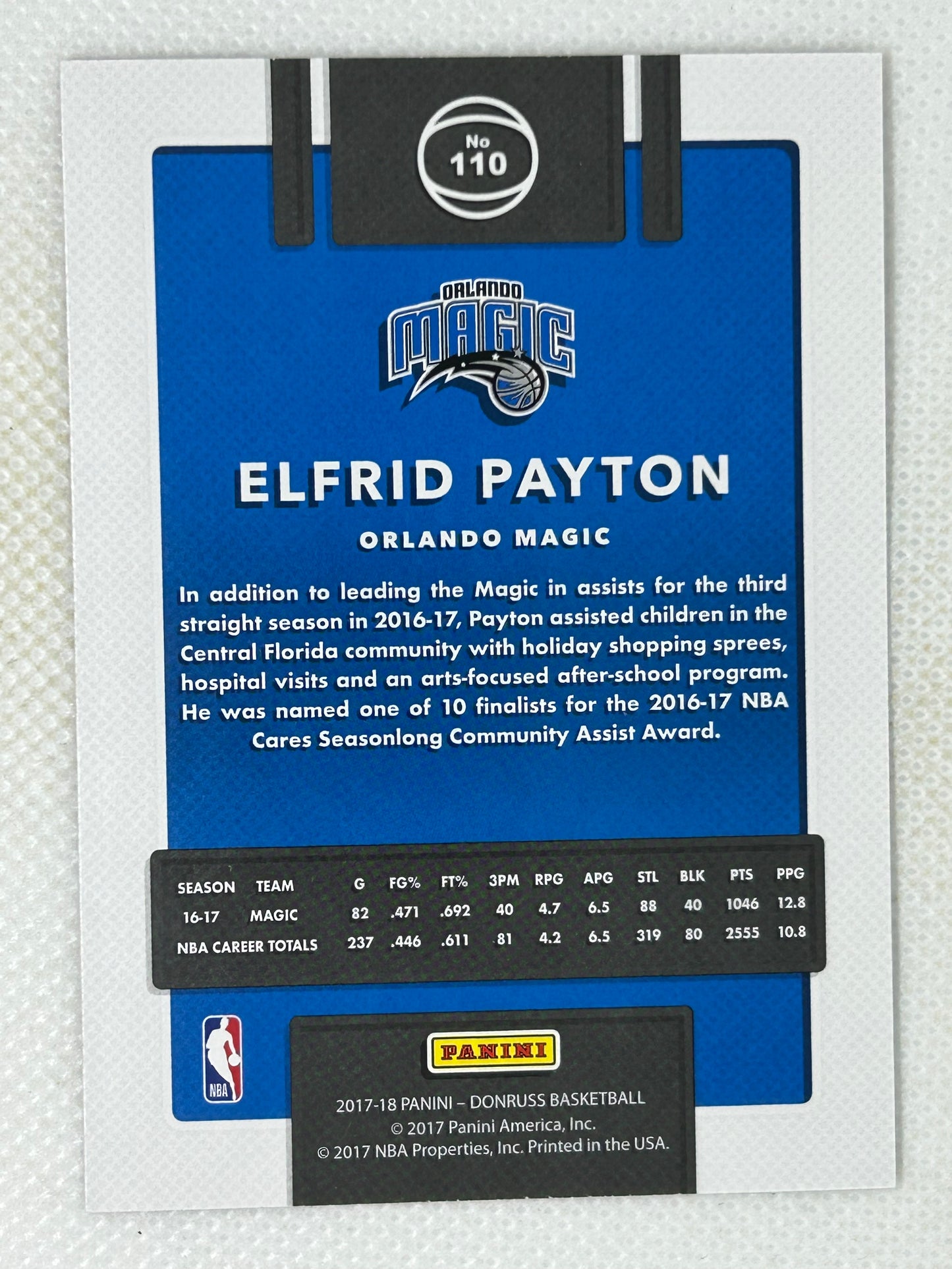 2017-18 Panini Donruss Elfird Payton #110 Orlando Magic Signed Card