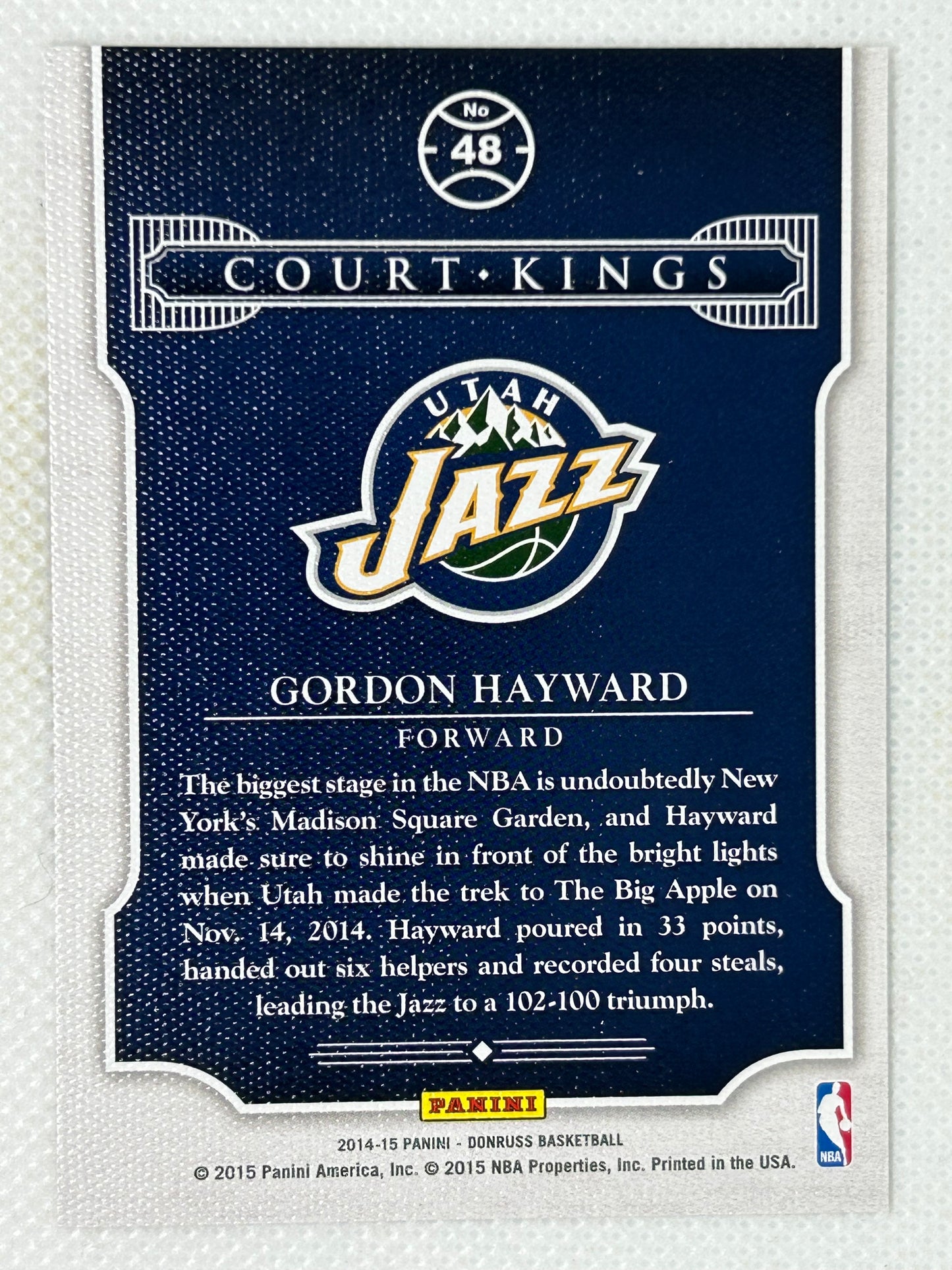 2014-15 Panini Donruss Court Kings Press Proof Purple #48 Gordon Hayward /199 Utah Jazz