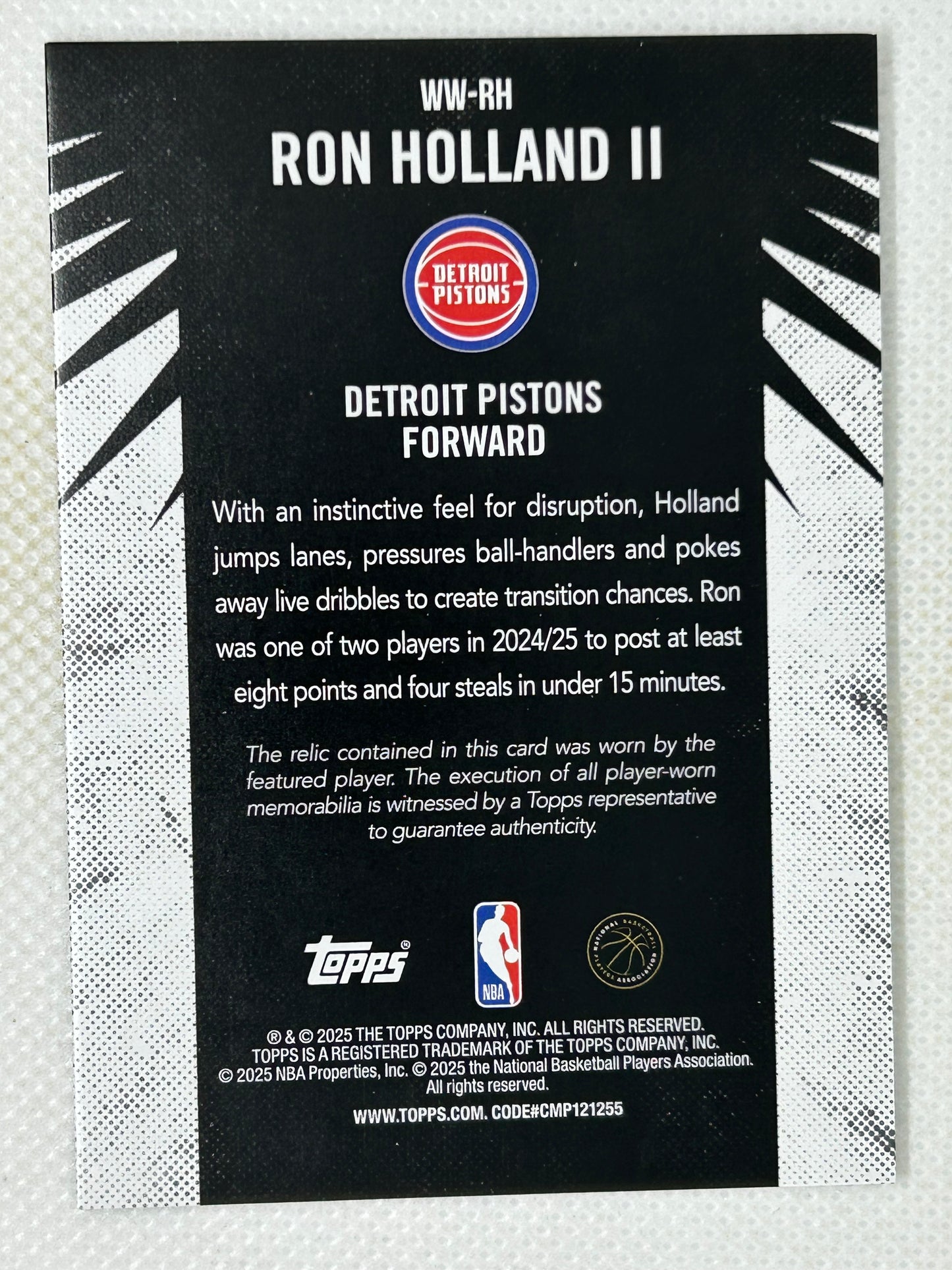 2025-26 Topps Woven Wonders Relics Ron Holland II #WW-RH Detroit Pistons