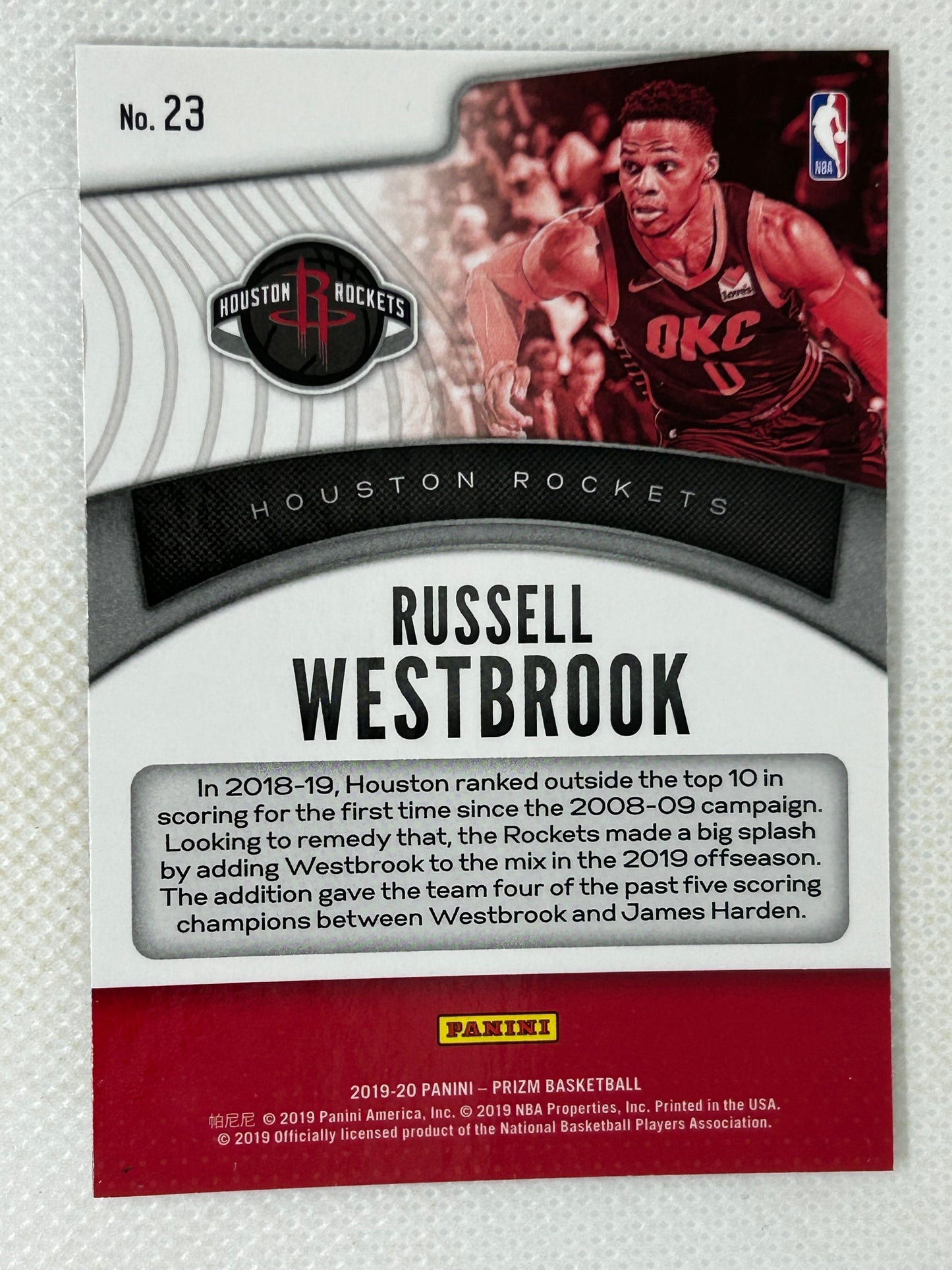 2019-20 Panini Prizm Dominance #23 Russell Westbrook Houston Rockets
