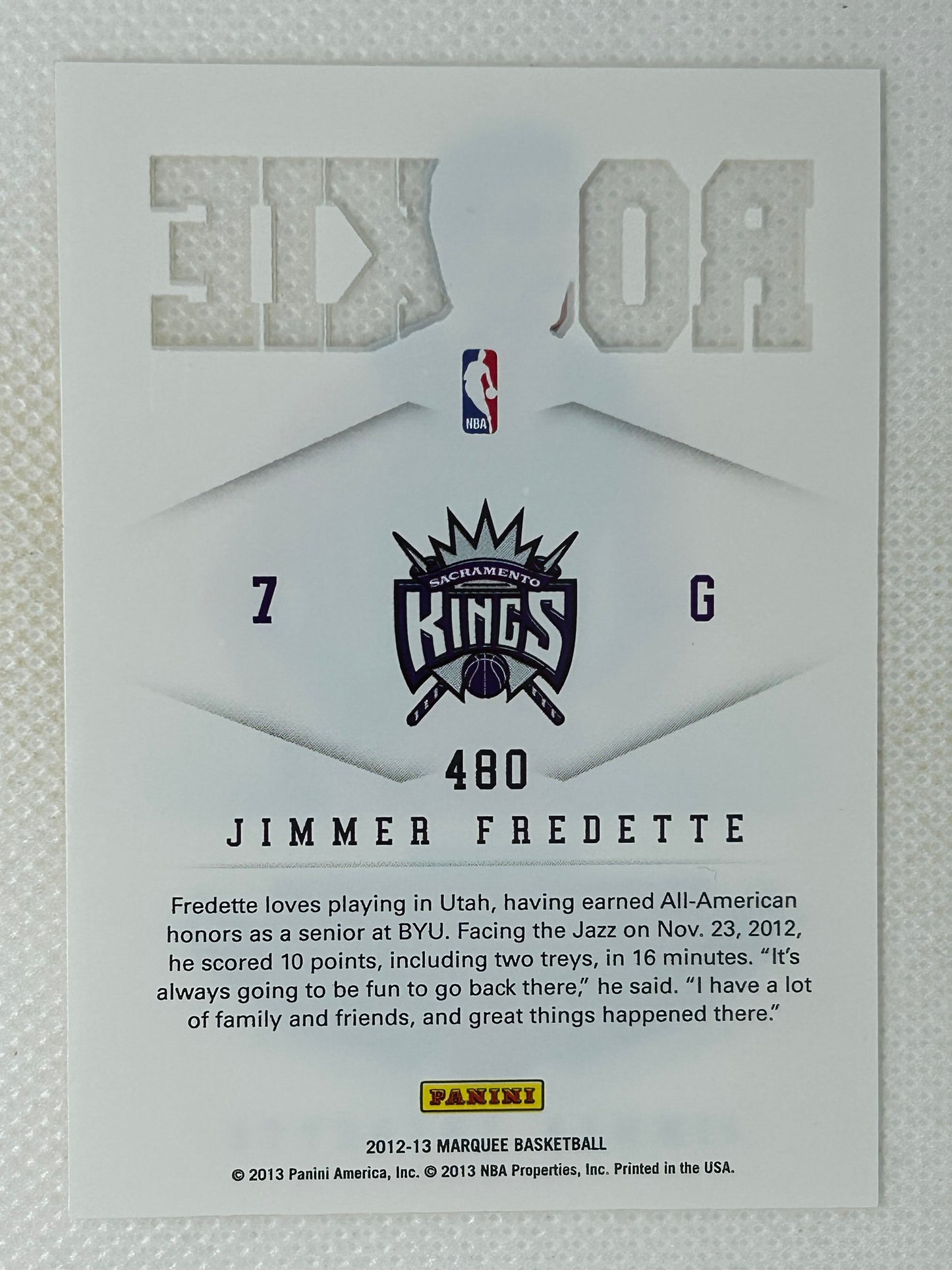 2012-13 Panini Marquee Rookie #480 Jimmer Fredette Sacramento Kings