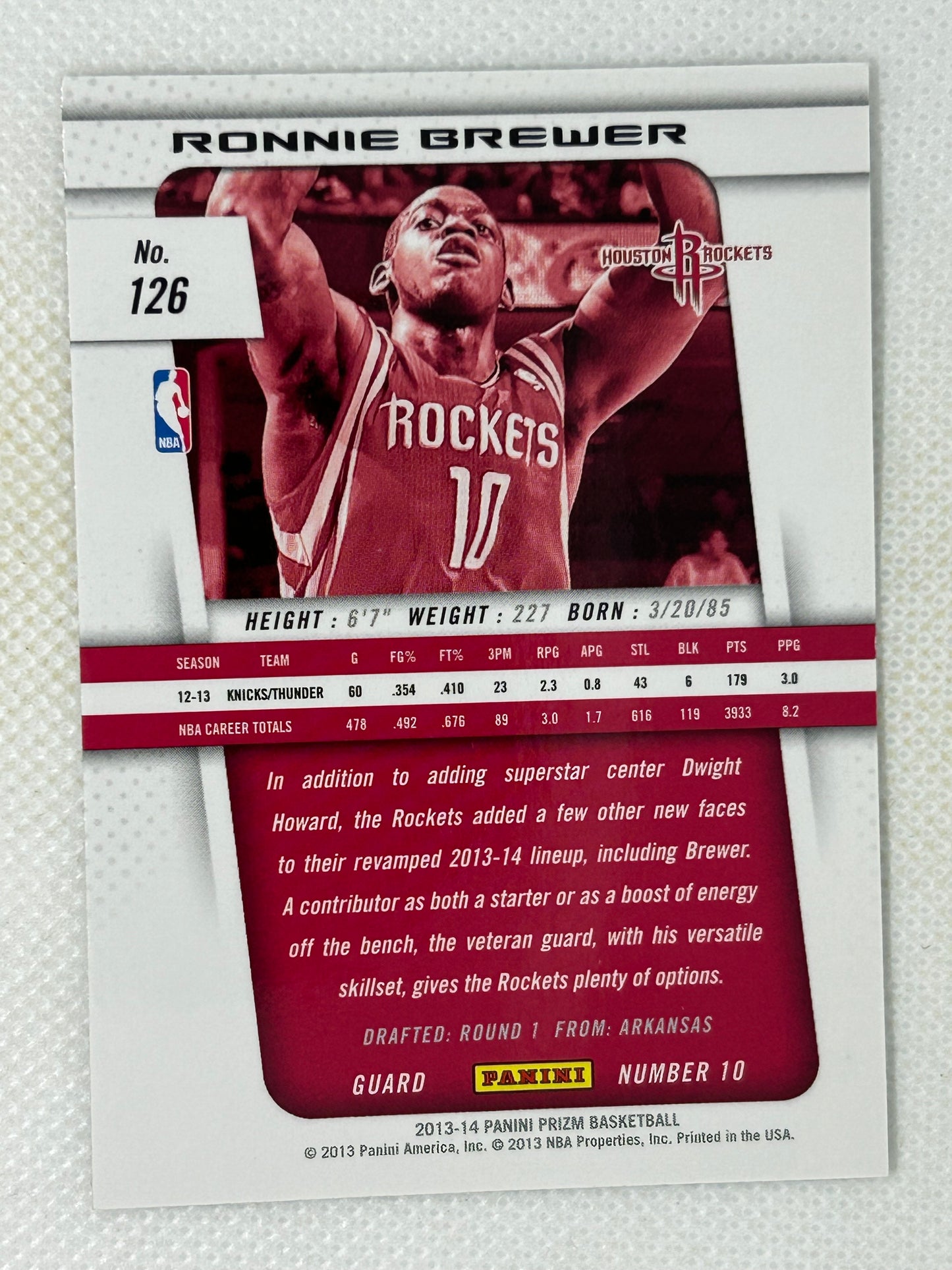 2013-14 Panini Prizm Ronnie Brewer #126 Houston Rockets Signed Card