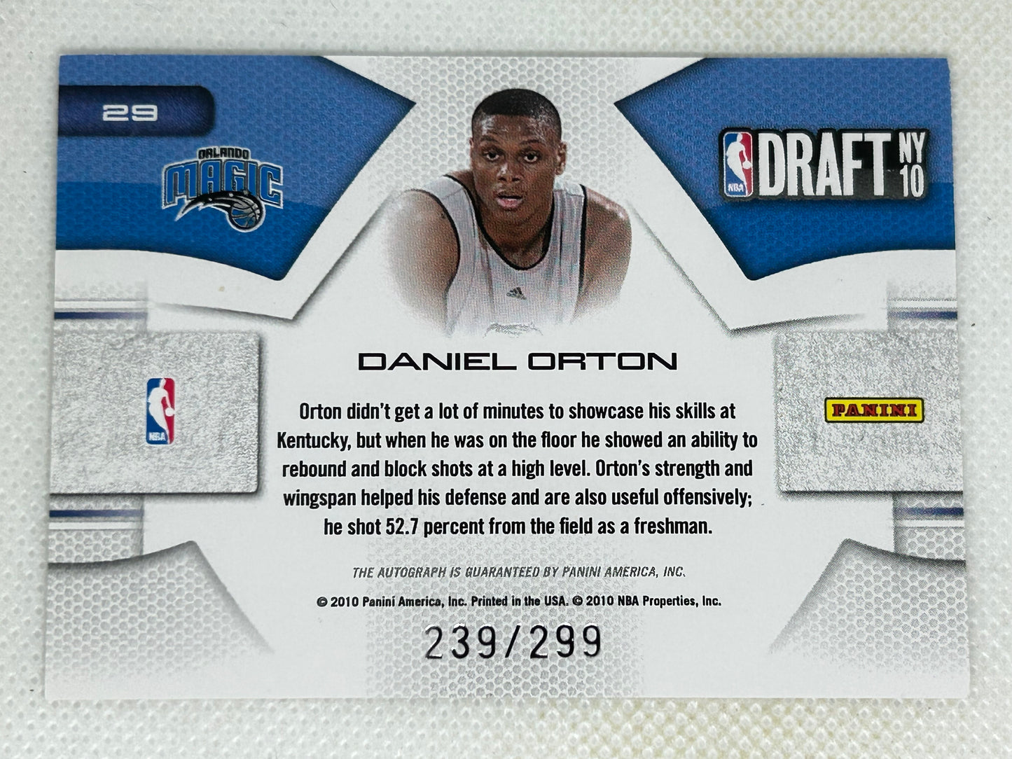2010-11 Panini Prestige Draft Class Rookie Autograph #29 Daniel Orton /299 Orlando Magic