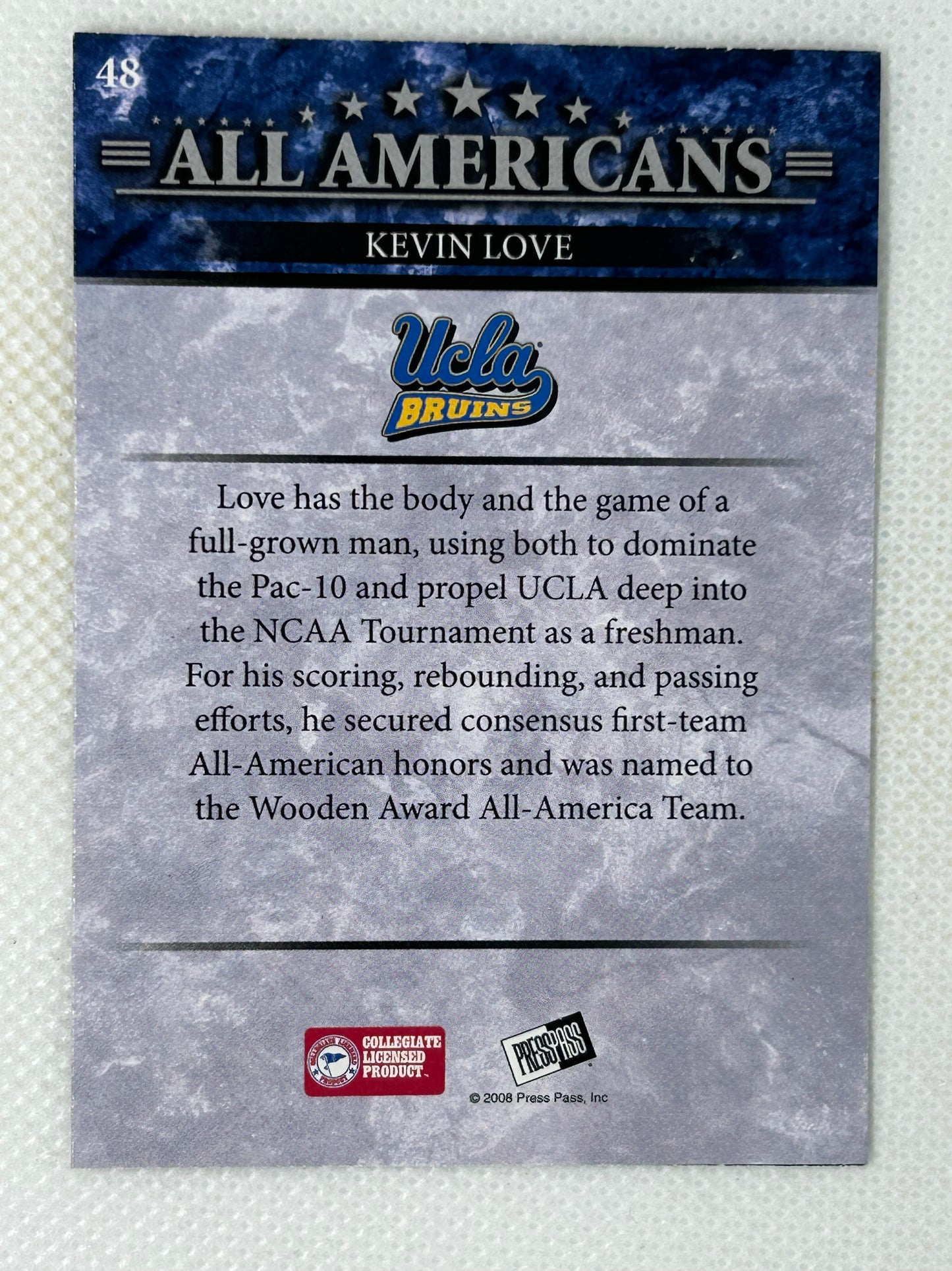 2008 Press Pass All Americans Reflectors Blue Rookie #48 Kevin Love UCLA Bruins