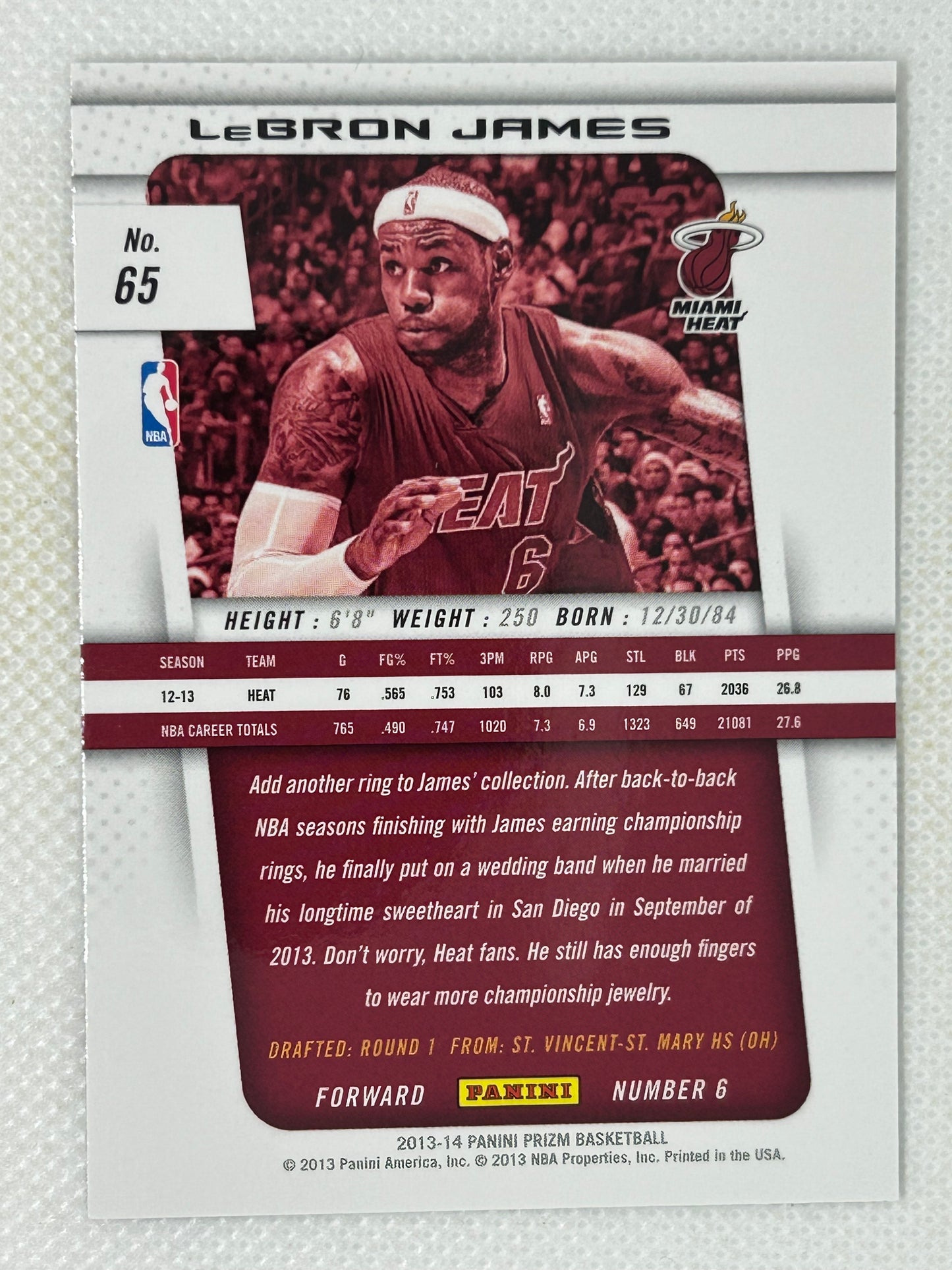 2013-14 Panini Prizm LeBron James #65 Miami Heat
