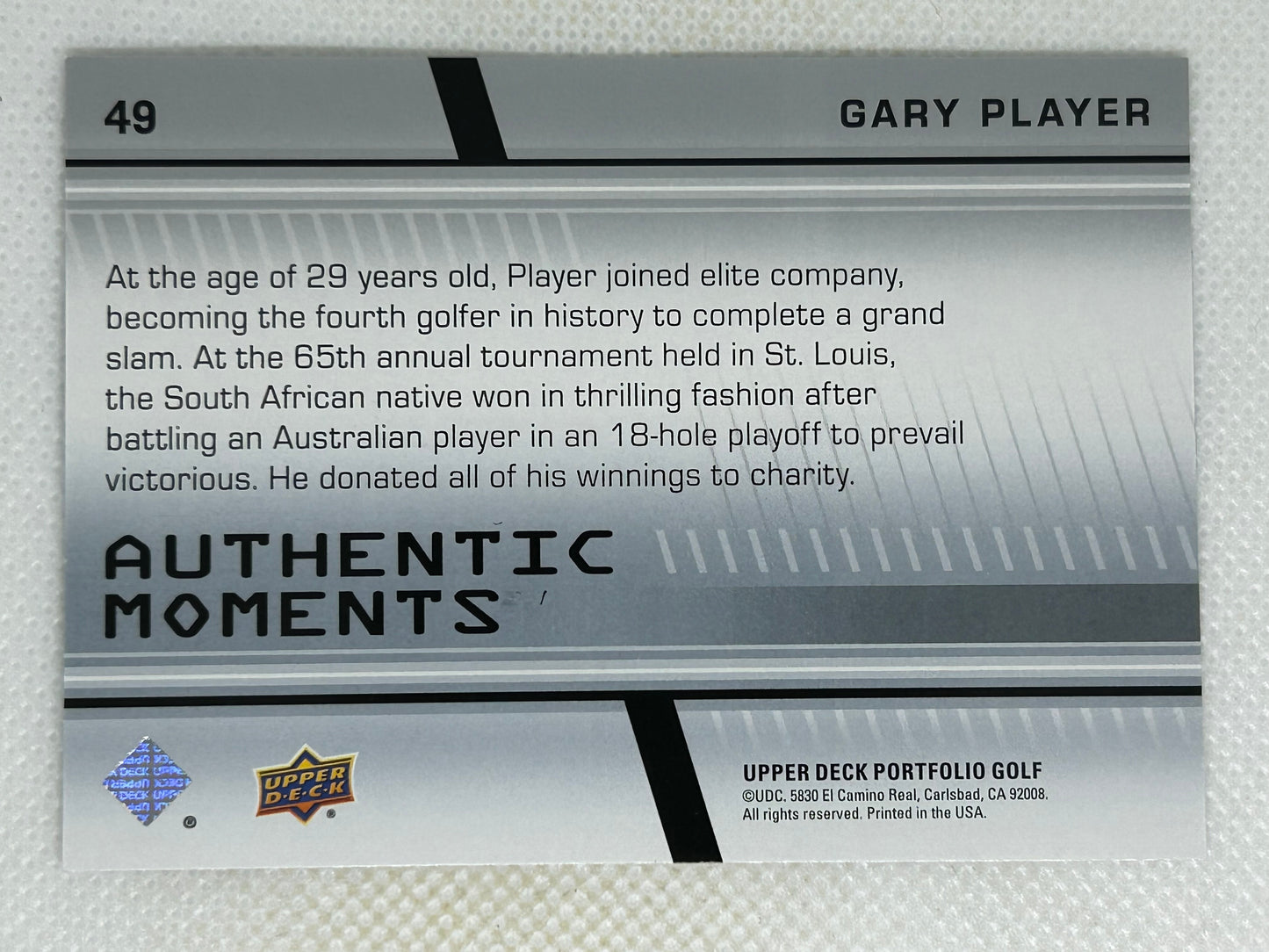 2024 Upper Deck Portfolio Golf SP Authentic Moments #49 Gary Player Signed Card