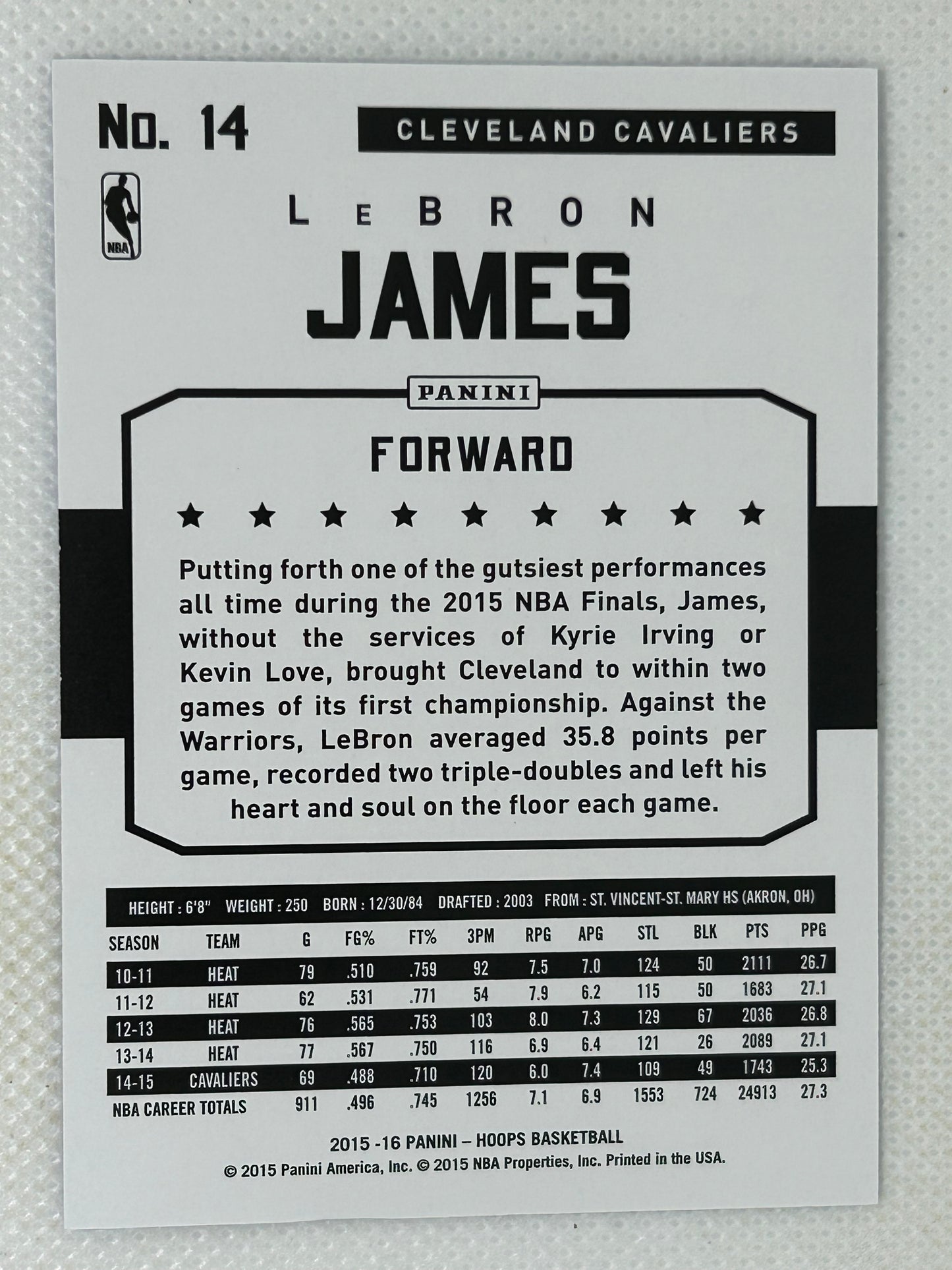 2015-16 Panini Hoops Lebron James Chalk Toss /399 SP #14 Cleveland Cavaliers