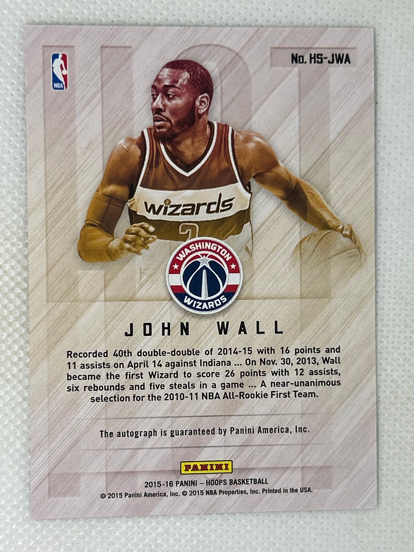 2015-16 Panini NBA Hoops Hot Signatures Red 2/25 John Wall #HS-JWA Washington Wizards Jersey Match