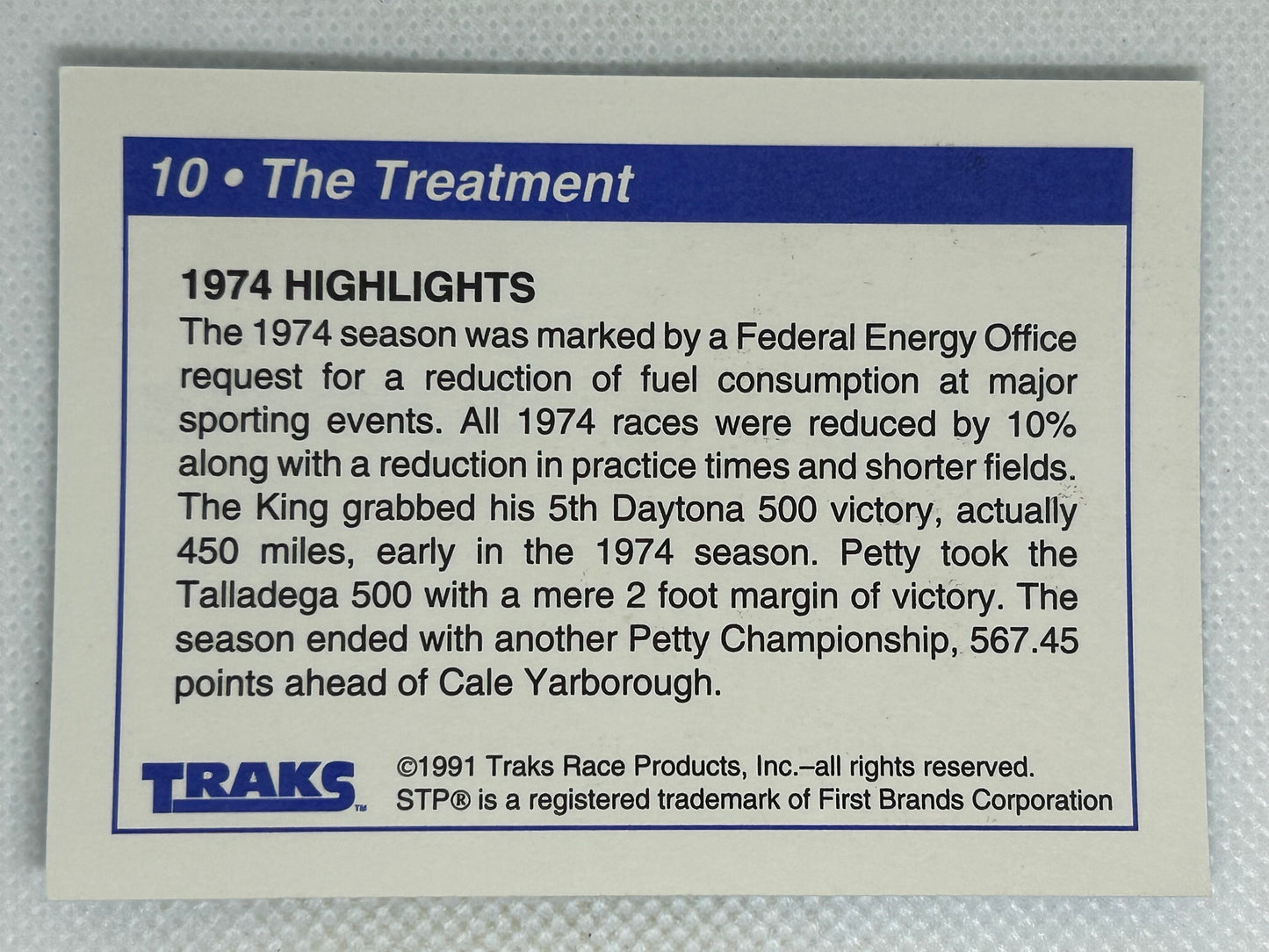 1991 Traks Richard Petty The Treatment #10 Signed Card