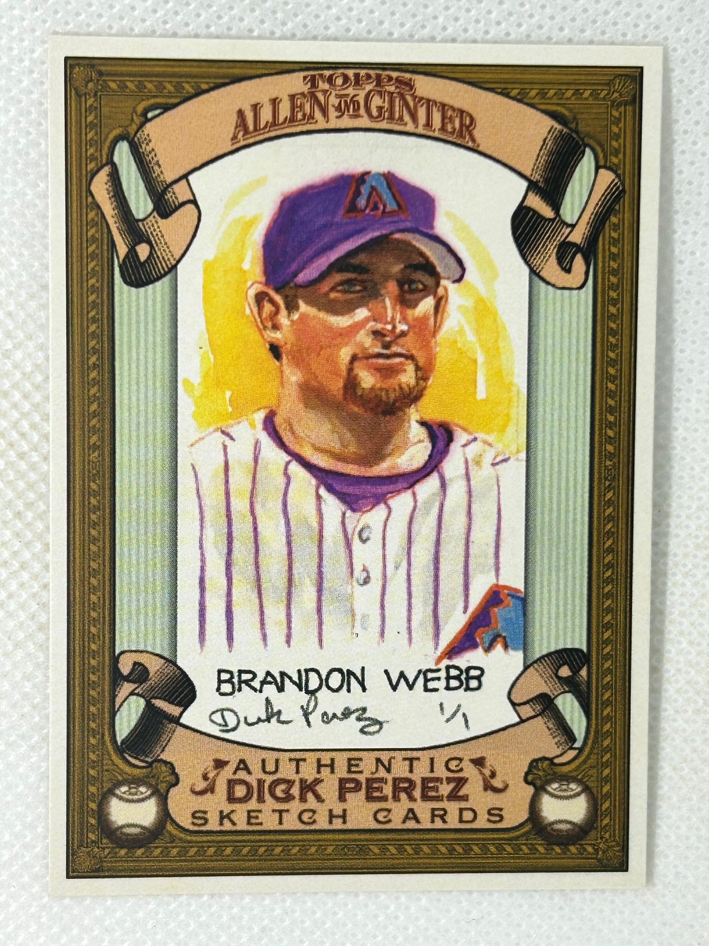 2007 Topps Allen & Ginter Brandon Webb Authentic Dick Perez Sketch Card 1/1 Arizona Diamondbacks