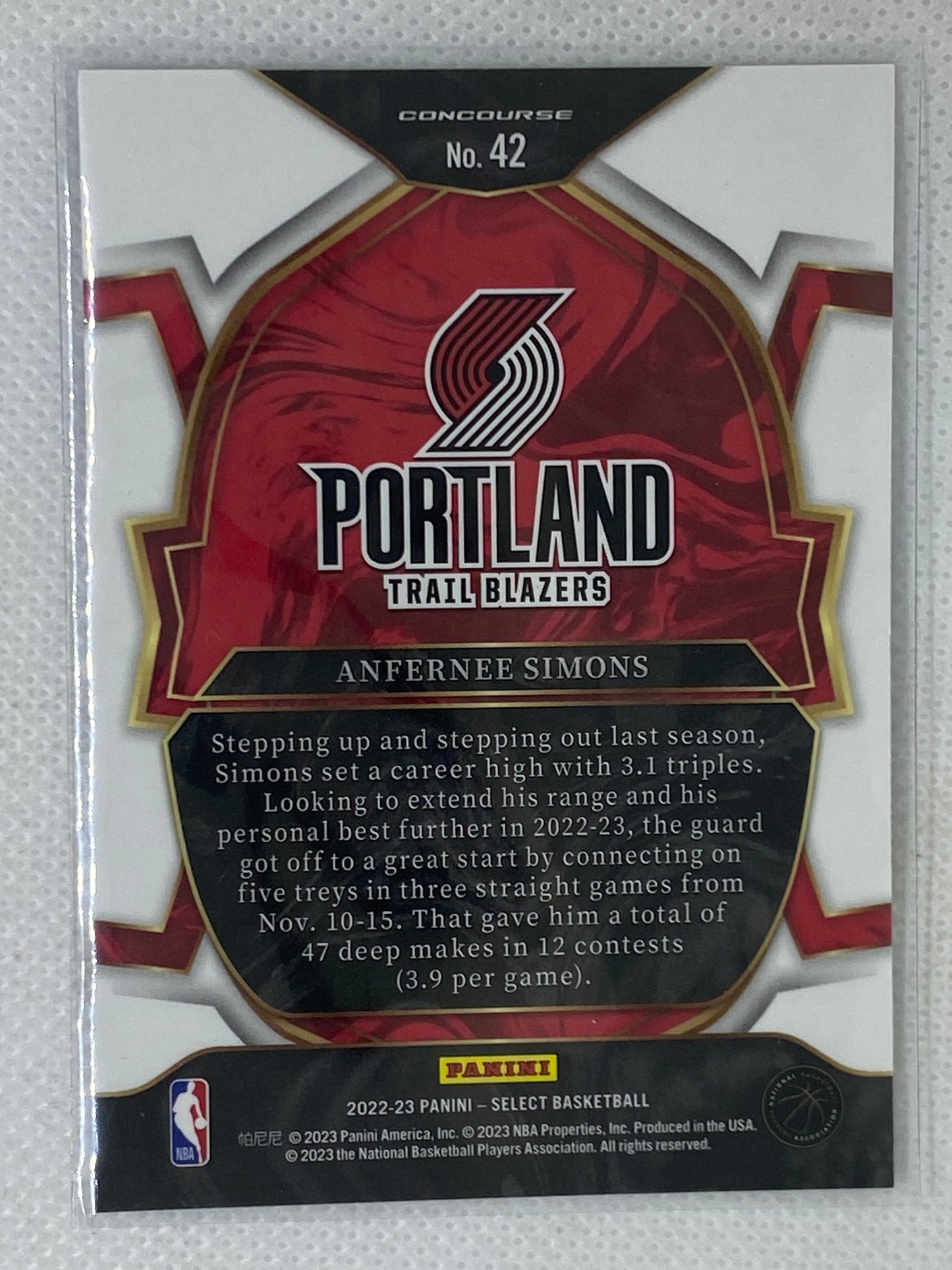 2022-23 Panini Select Blue Anfernee Simons #42 Portland Trailblazers