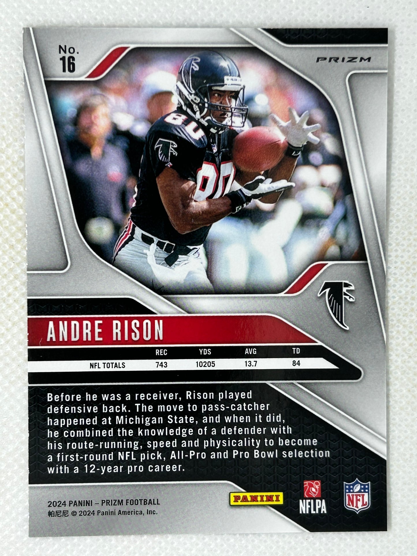 2024 Panini Prizm Andre Rison #16 Red White & Blue Prizm Refractor Atlanta Falcons