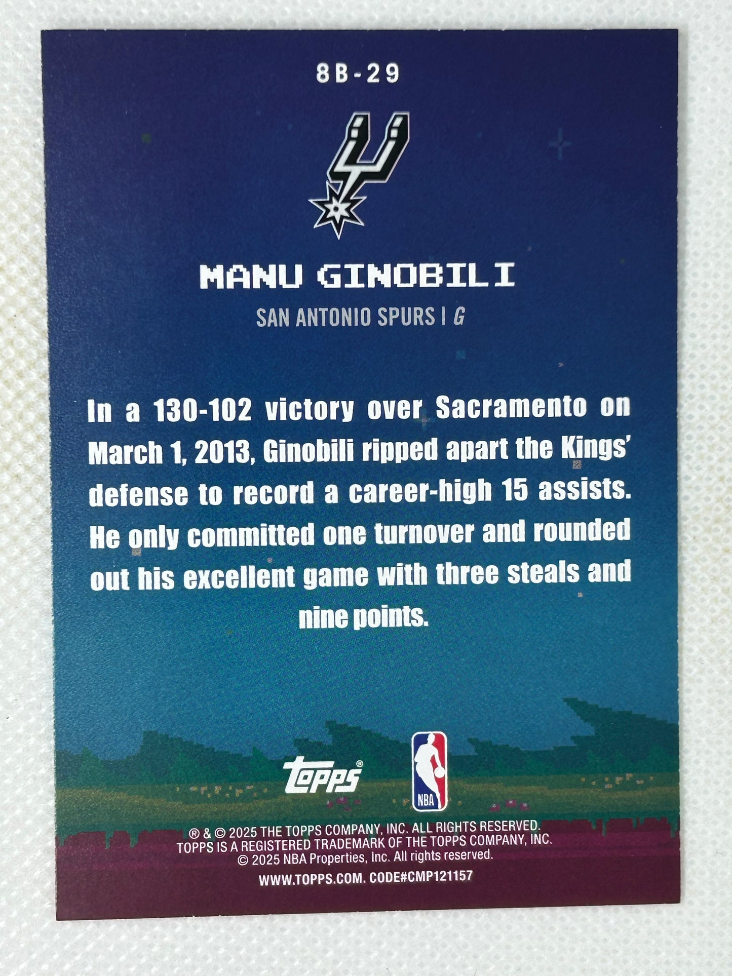 2025-26 Topps 8-Bit Ballers #8B-29 Manu Ginobili San Antonio Spurs