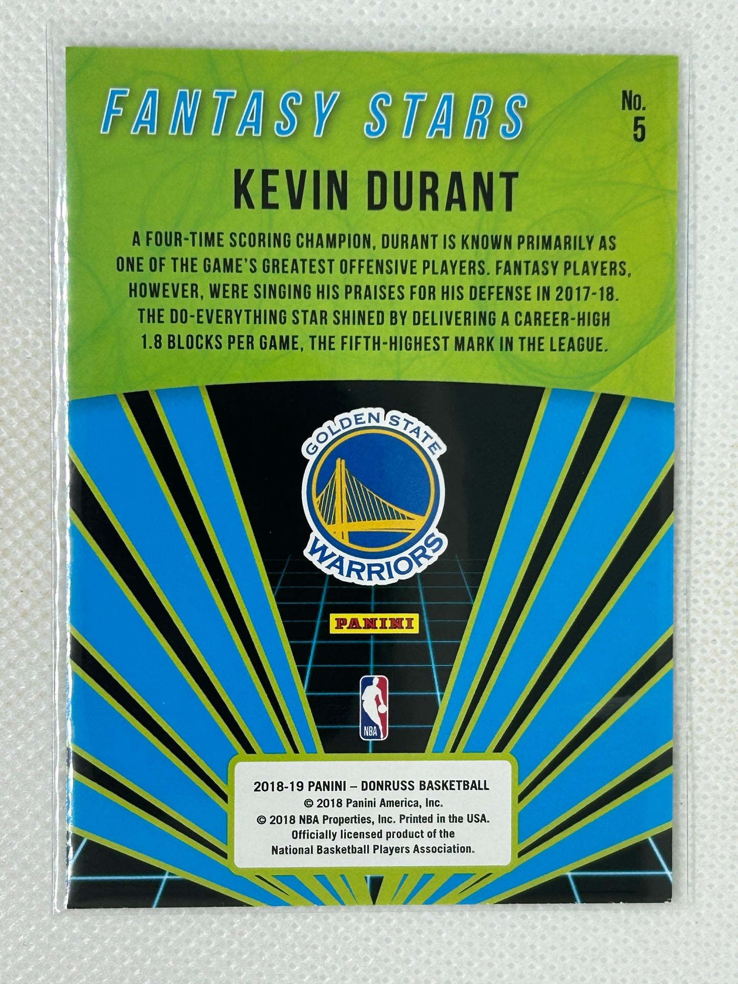 2018-19 Panini Fantasy Stars #5 Kevin Durant Golden State Warriors