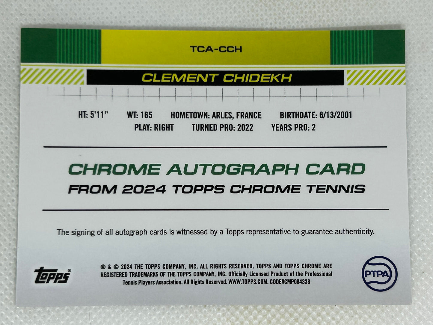 2024 Topps Chrome Tennis Clement Chidekh Rookie Autograph #TCA-CCH