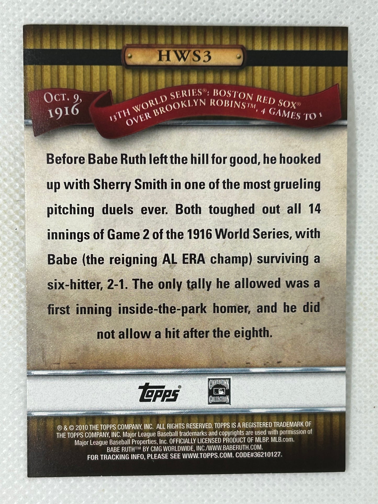 2010 Topps #HWS3 Babe Ruth History of the World Series New York Yankees Linda Ruth Tosetti Signed Card