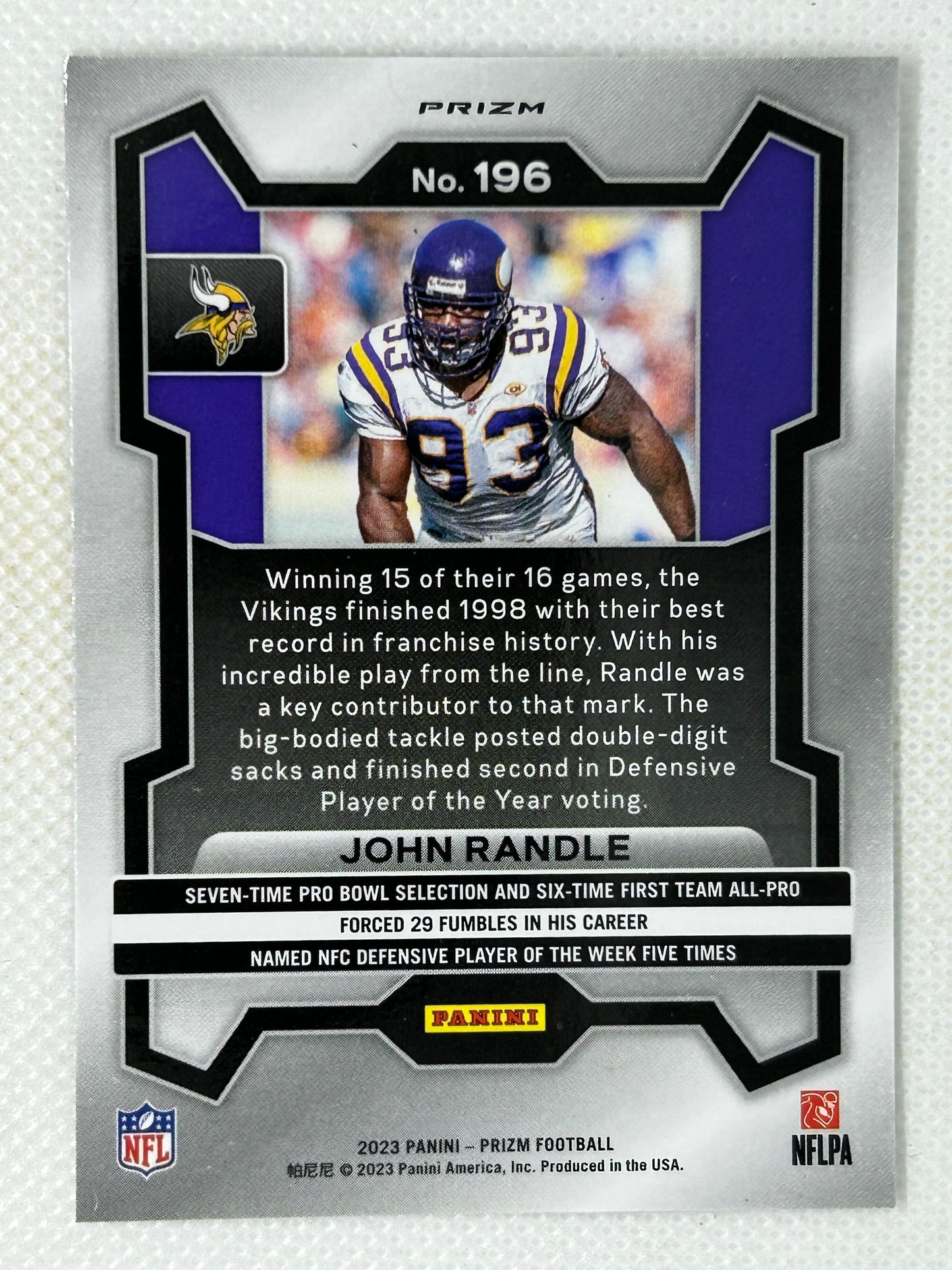2023 Panini Prizm Silver Prizm #196 John Randle Minnesota Vikings