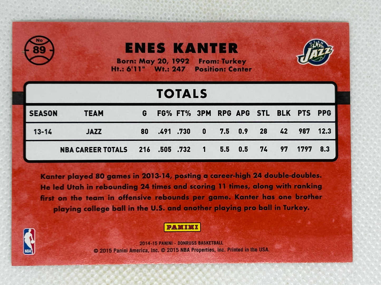 2014-15 Panini Donruss 97 Blocks Insert /97 #89 Enes Kanter Utah Jazz