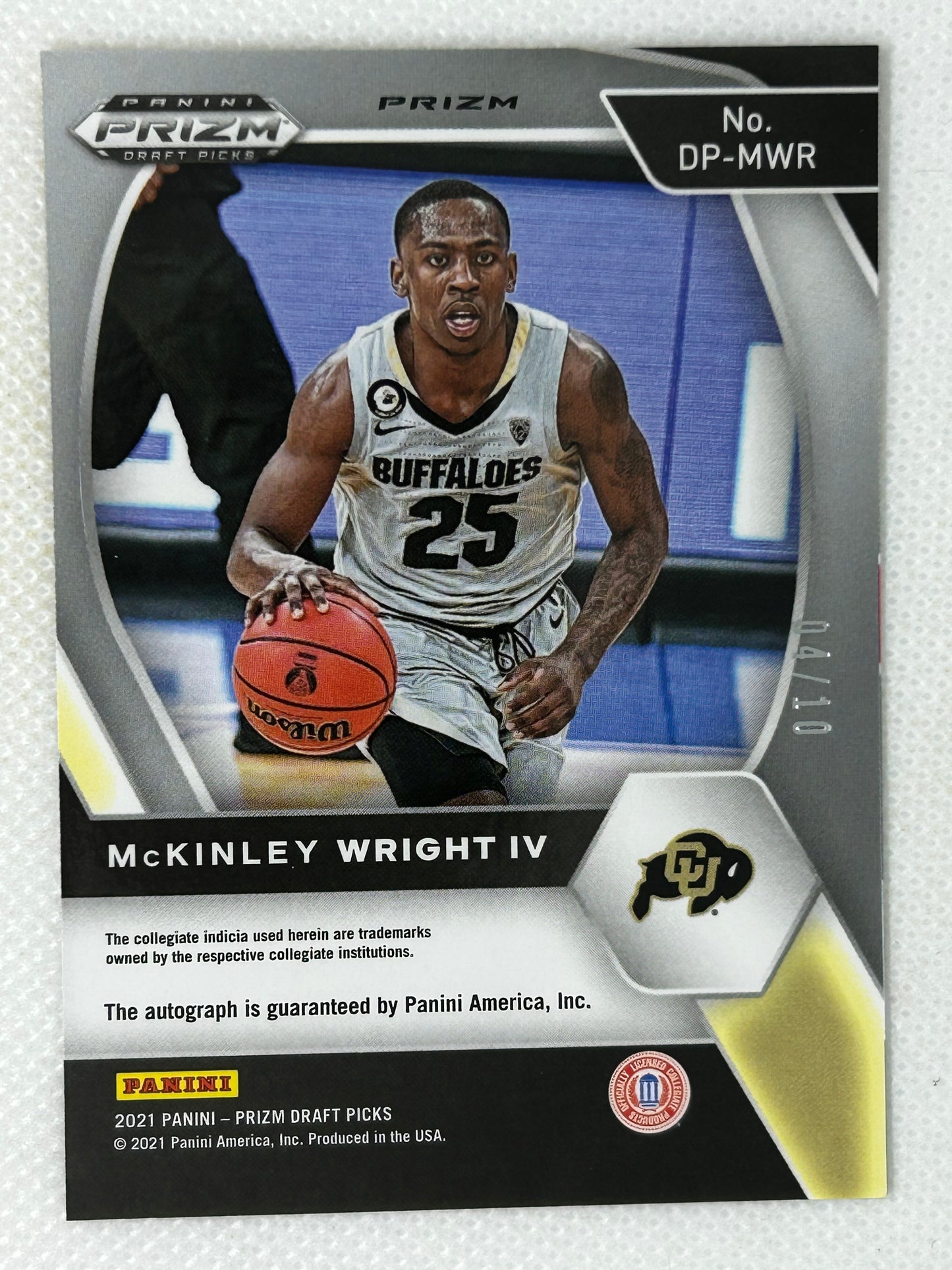 2021 Panini Prizm Draft Picks Gold Prizm Autograph /10 #DP-MWR McKinley Wright IV Colorado Buffaloes