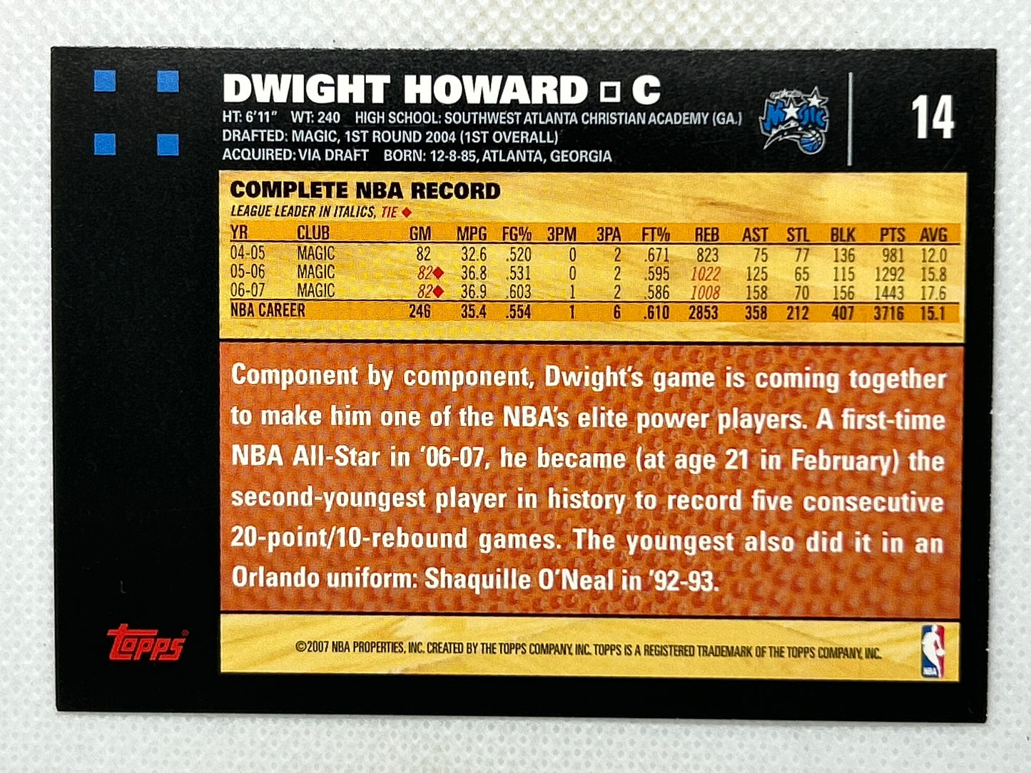 2007-08 Topps Dwight Howard #14 Orlando Magic