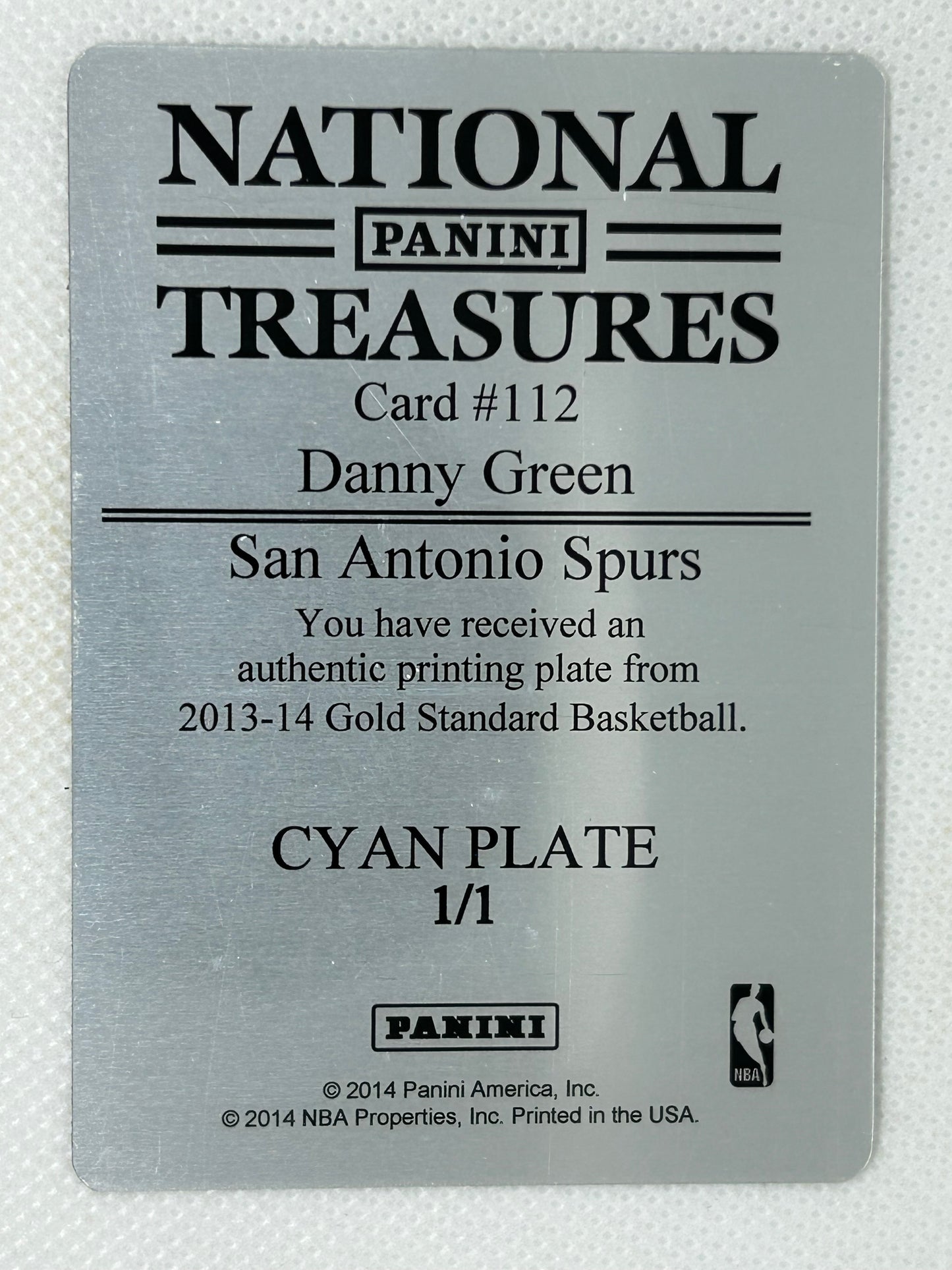 2013-14 Panini Gold Standard #112 Danny Green Cyan Printing Plate 1/1 National Treasures San Antonio Spurs