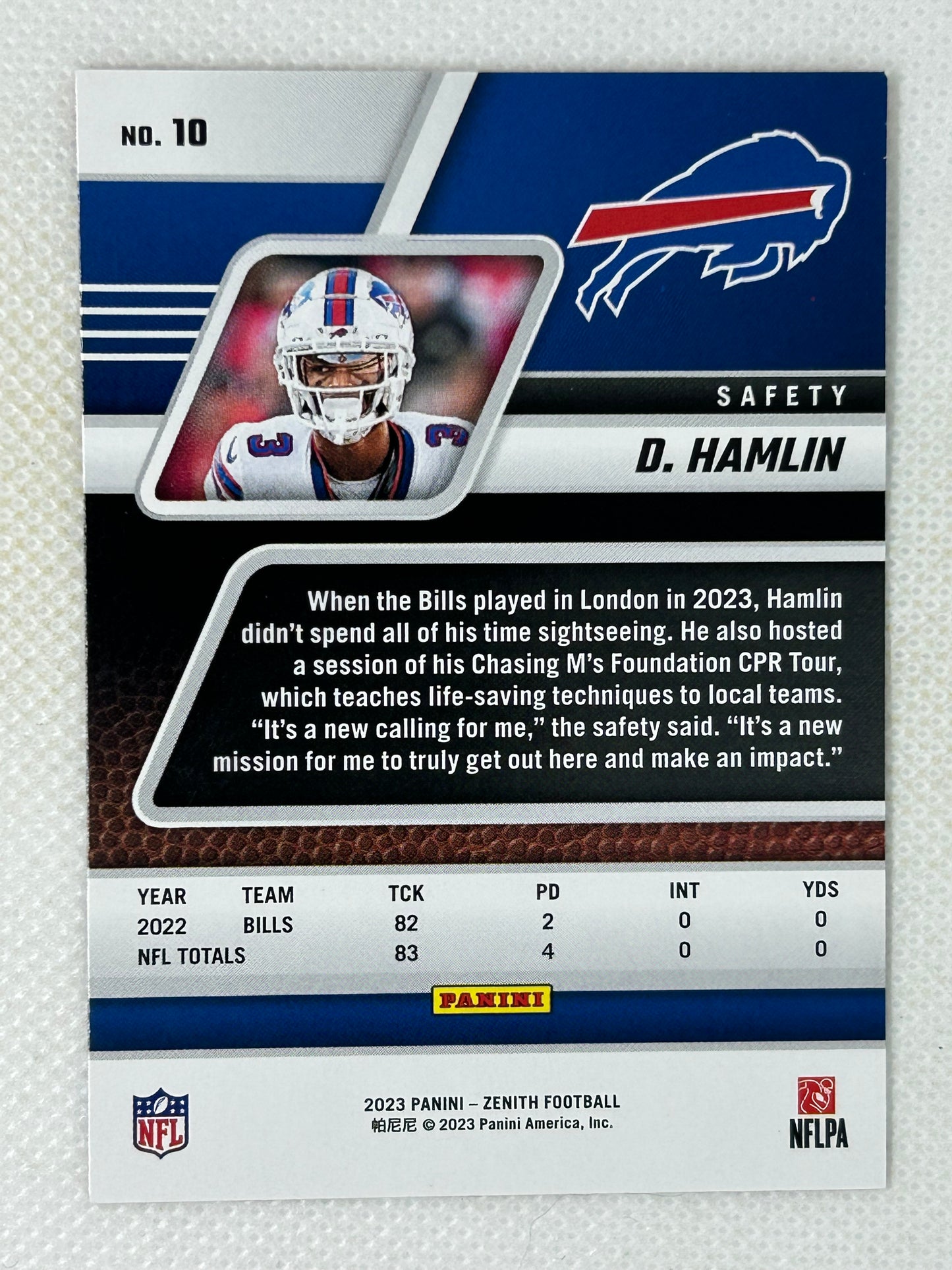 2023 Panini Zenith Damar Hamlin #10 Buffalo Bills