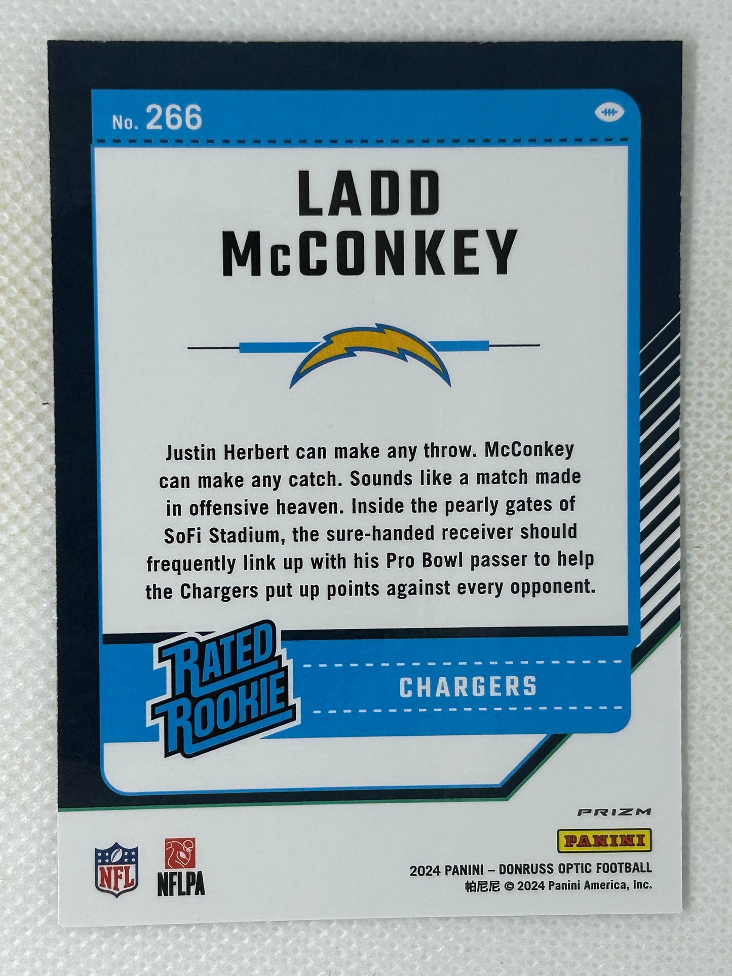 2024 Panini Donruss Optic Rated Rookie Stars Prizm Ladd McConkey #266 Los Angeles Chargers