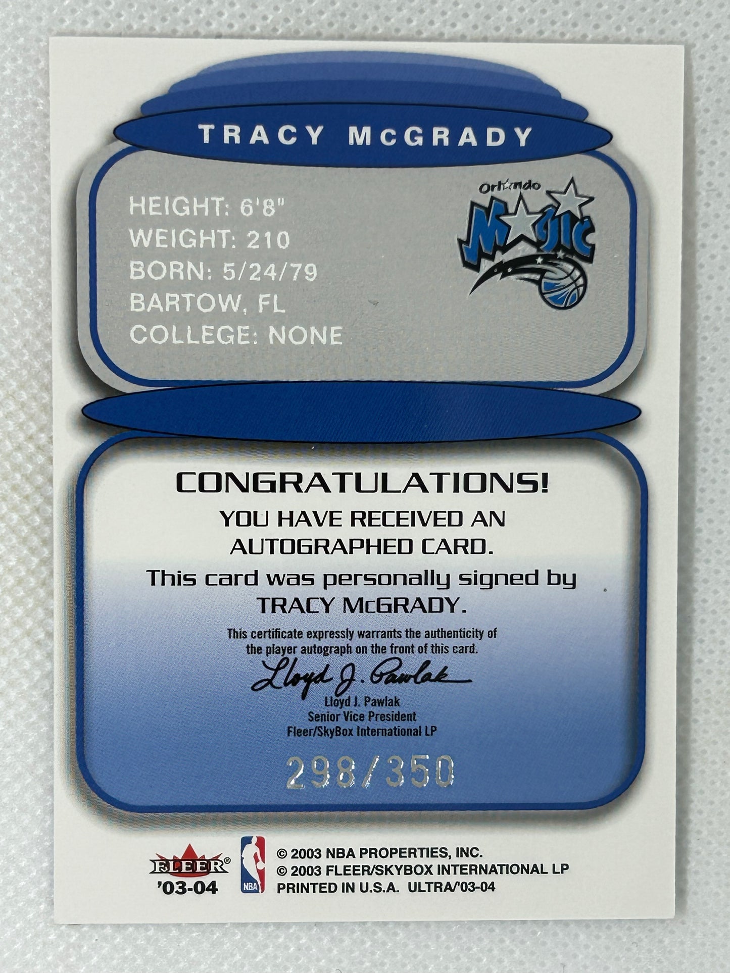 2003-04 Fleer Ultra Signatures Tracy McGrady Autograph /350 Orlando Magic