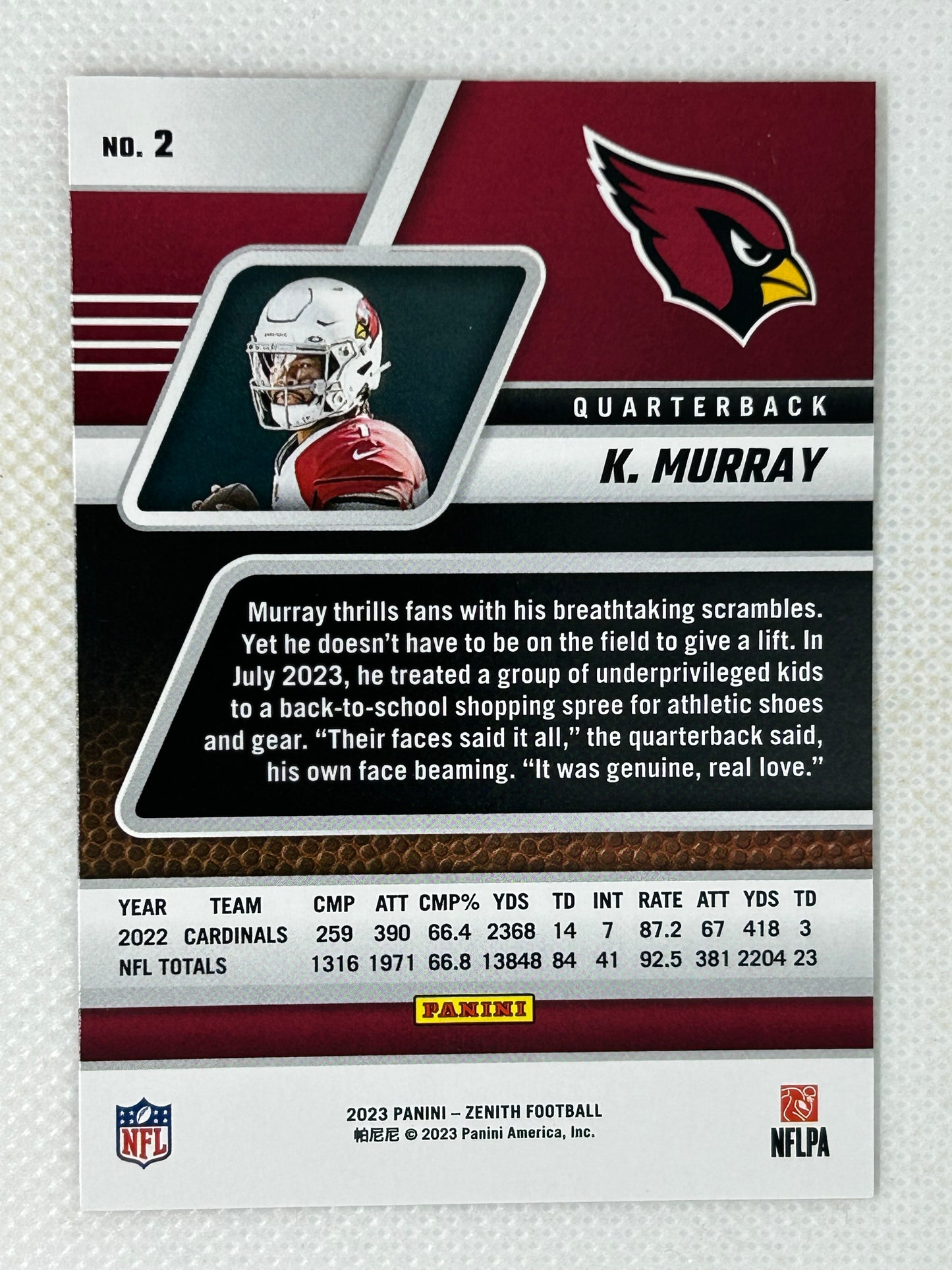 2023 Panini Zenith Kyler Murray #2 Arizona Cardinals