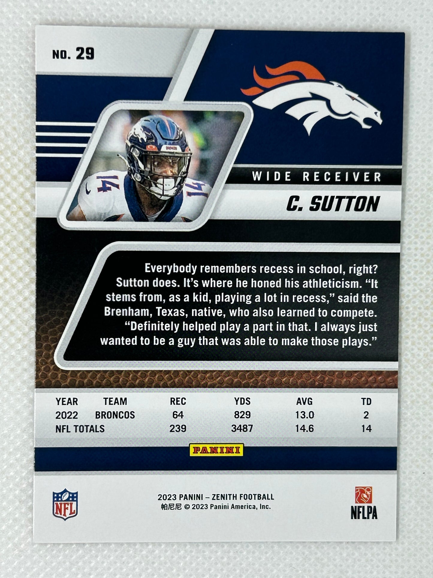 2023 Panini Zenith Courtland Sutton #29 Denver Broncos
