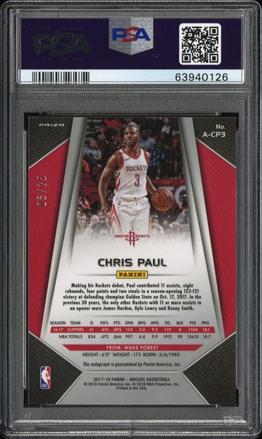 2017-18 Panini Prizm Mosaic Camo Autograph /25 Chris Paul #A-CP3 Houston Rockets PSA 9