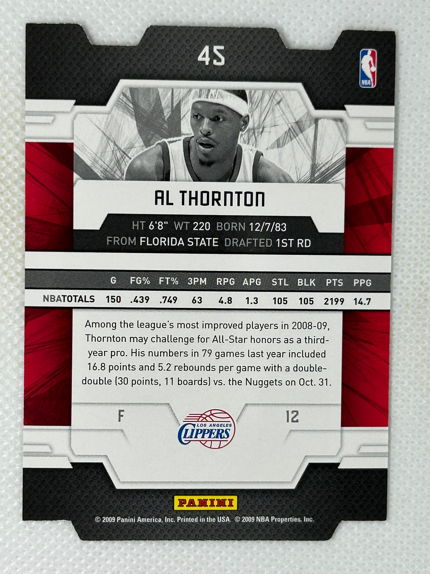 2009-10 Panini Donruss Elite Red Status Die-Cut /88 Al Thornton #45 Los Angeles Clippers
