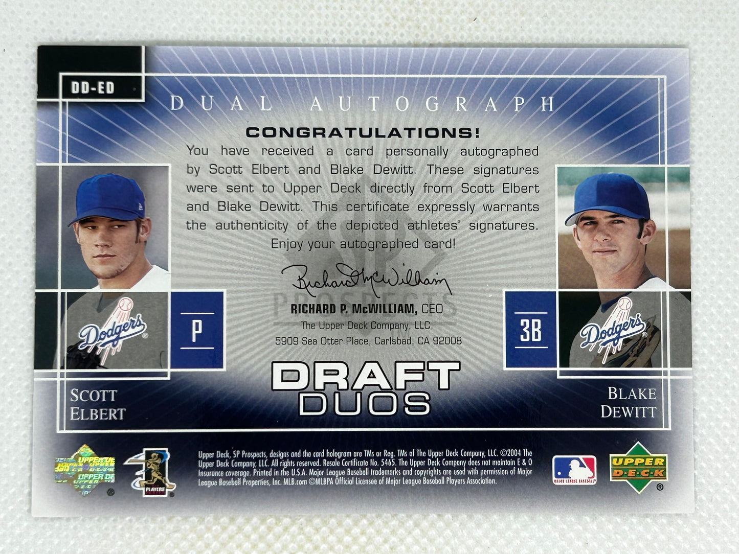 2004 Upper Deck SP Prospects Draft Duos Rookie Autograph /175 Blake DeWitt Scott Elbert Los Angeles Dodgers