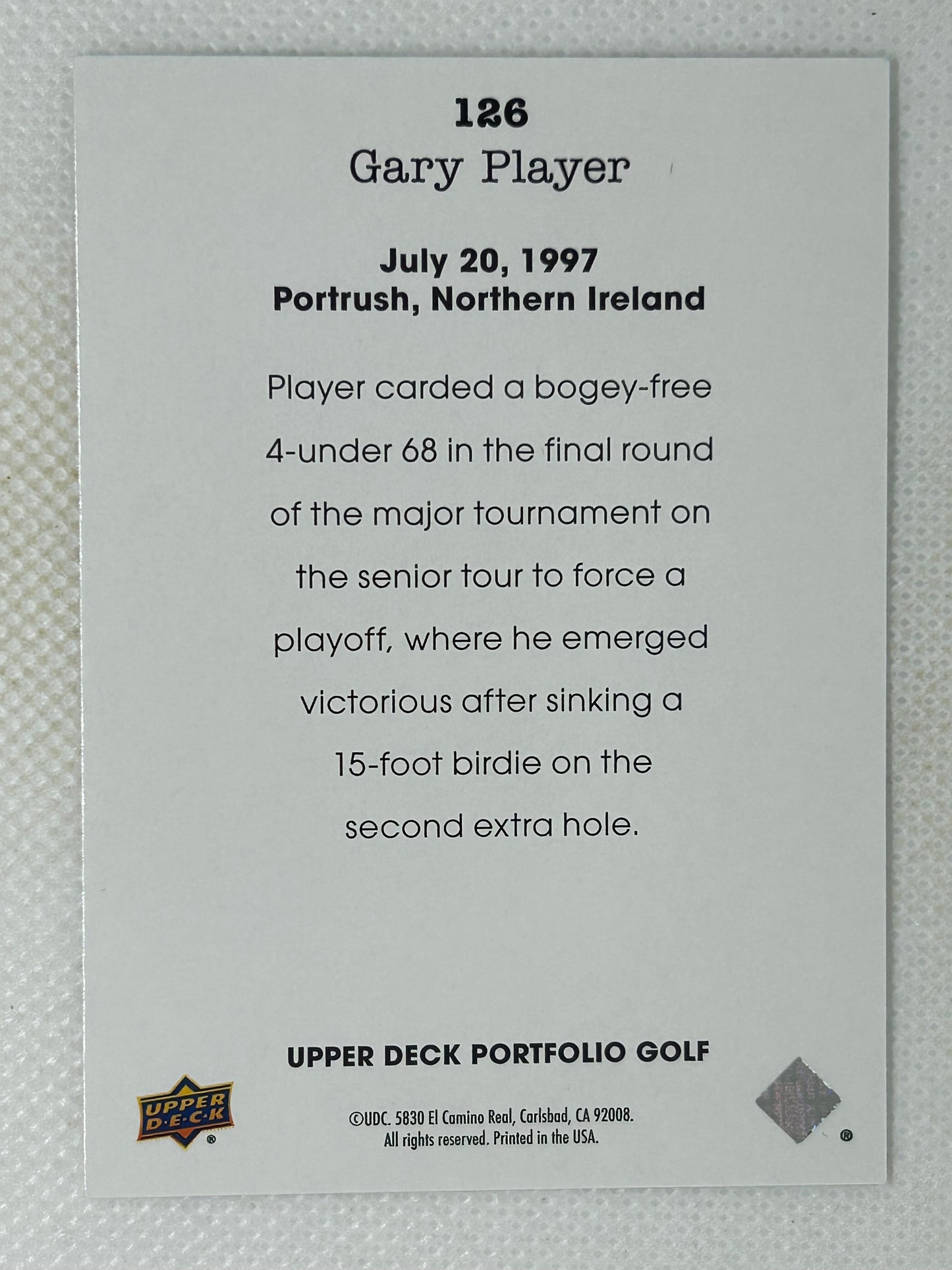 2024 Upper Deck Portfolio Golf Wire Photos Black & White Gary Player #126 Signed Card