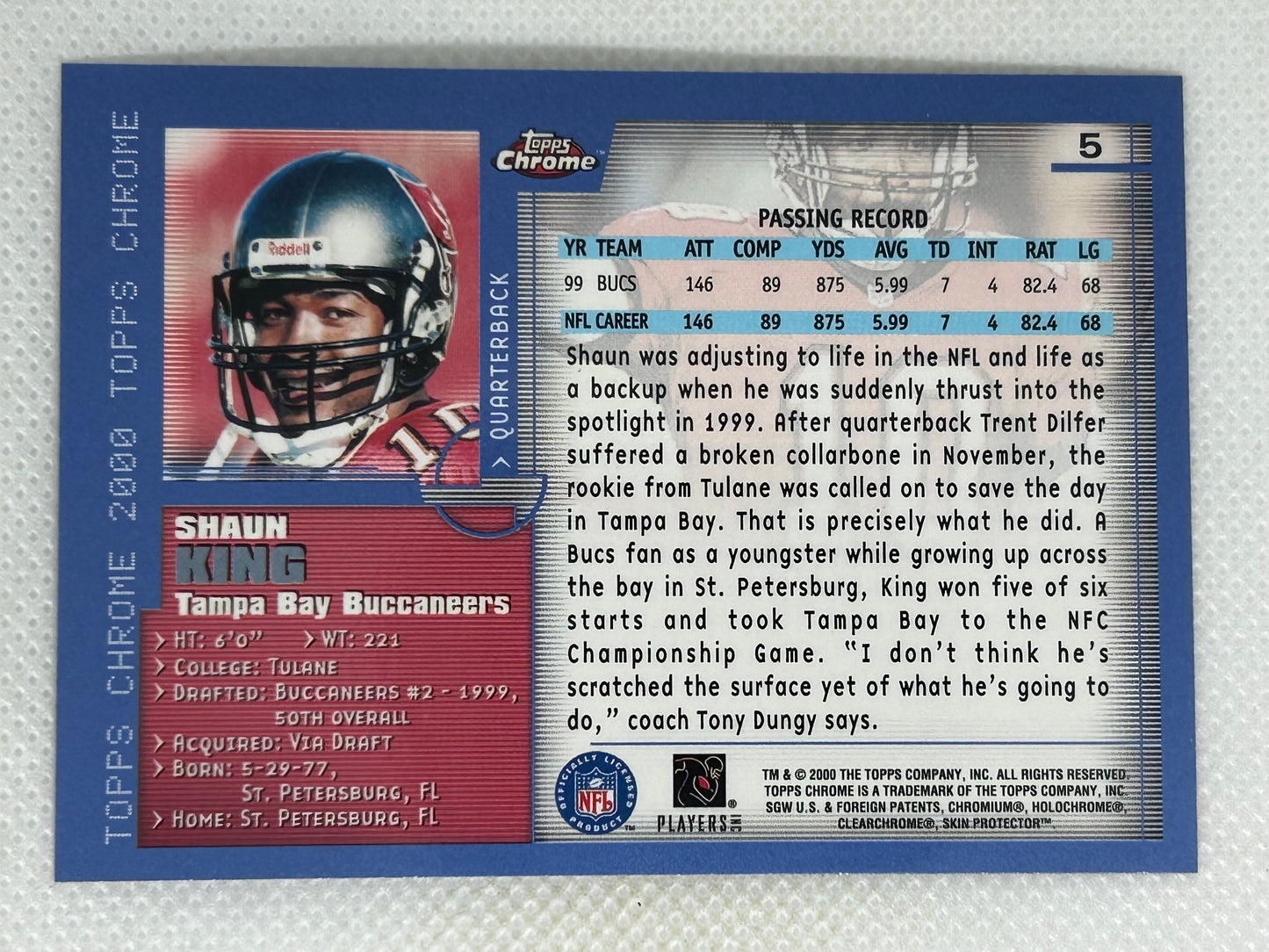 2000 Topps Chrome Shaun King #5 Tampa Bay Buccaneers